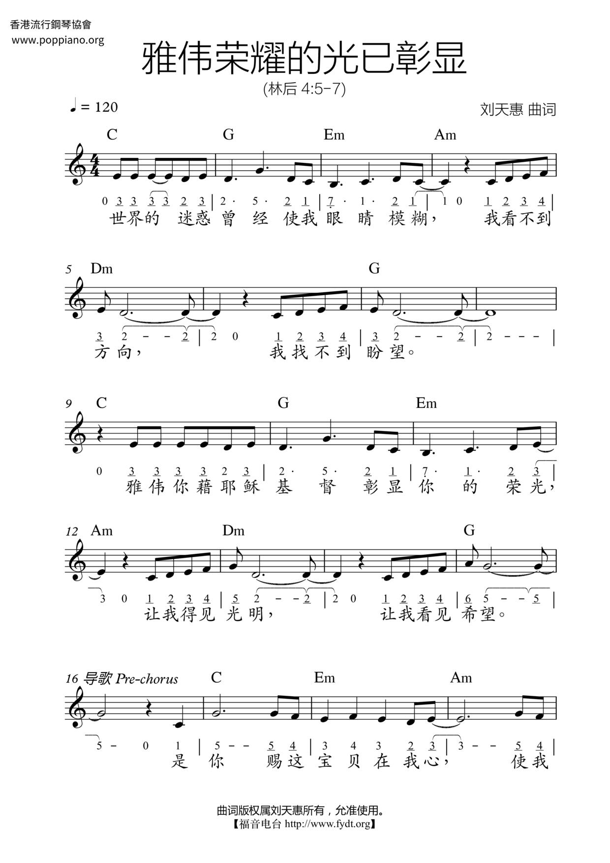 The Light Of Yahweh's Glory Has Been Revealed Score