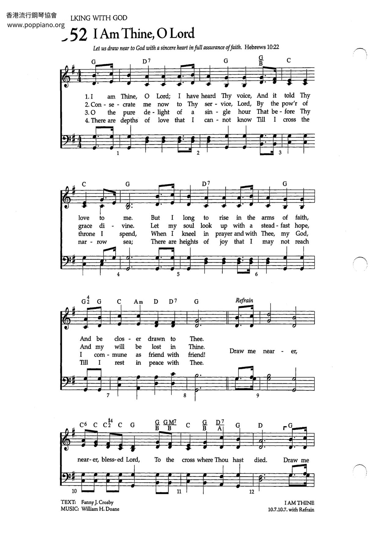 I Am Thine, O Lord Score