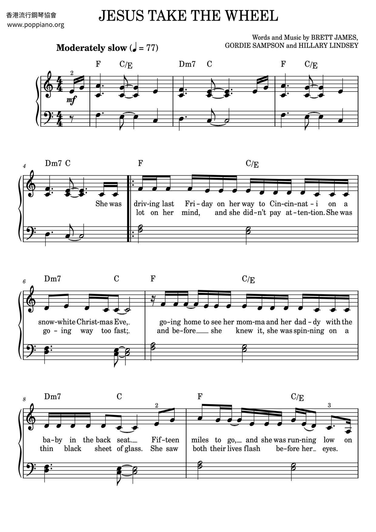 Jesus, Take The Wheel Score