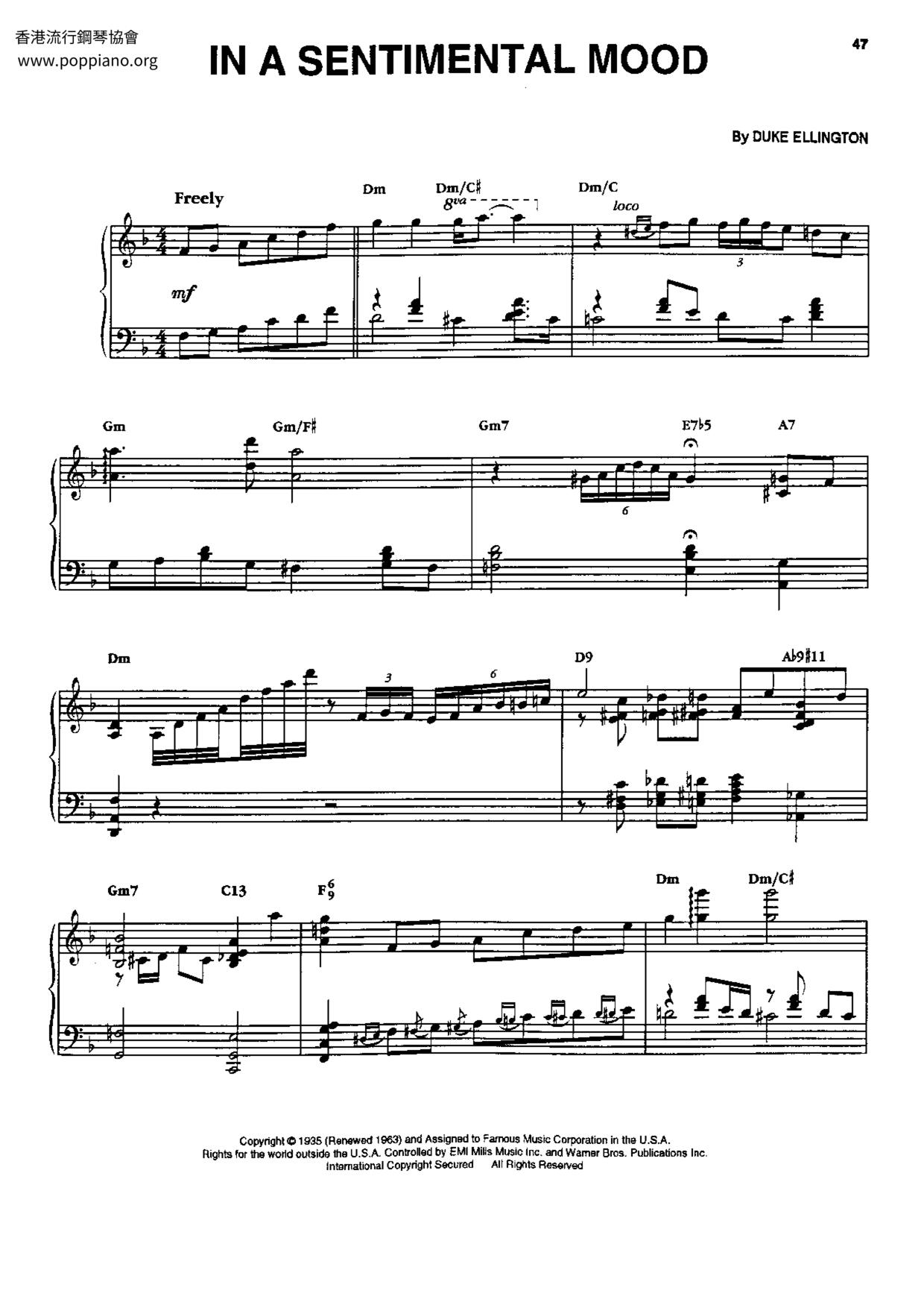 In A Sentimental Mood Score