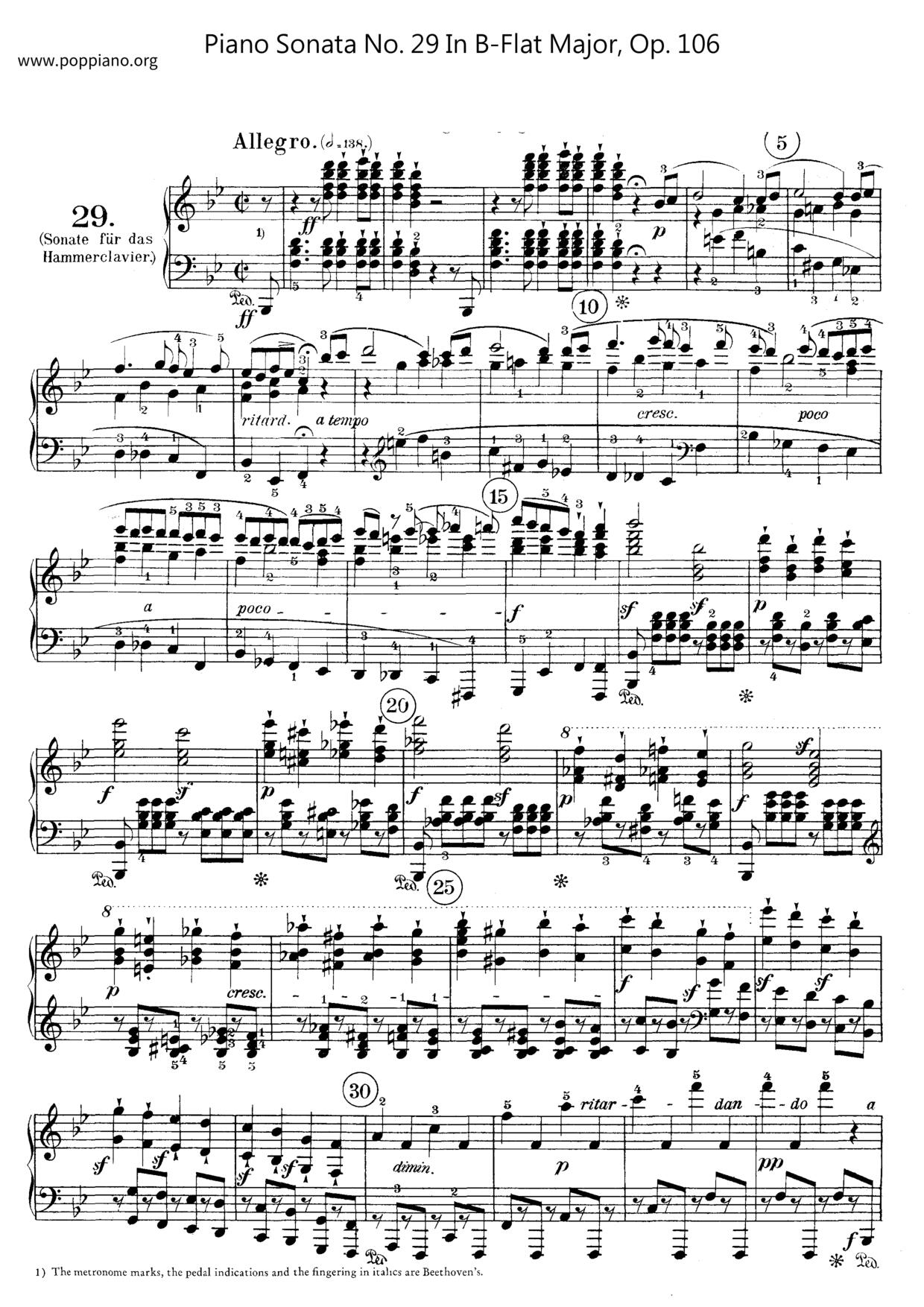 Piano Sonata No.29 In B-Flat Major Hammerklavier, Op.106 Score