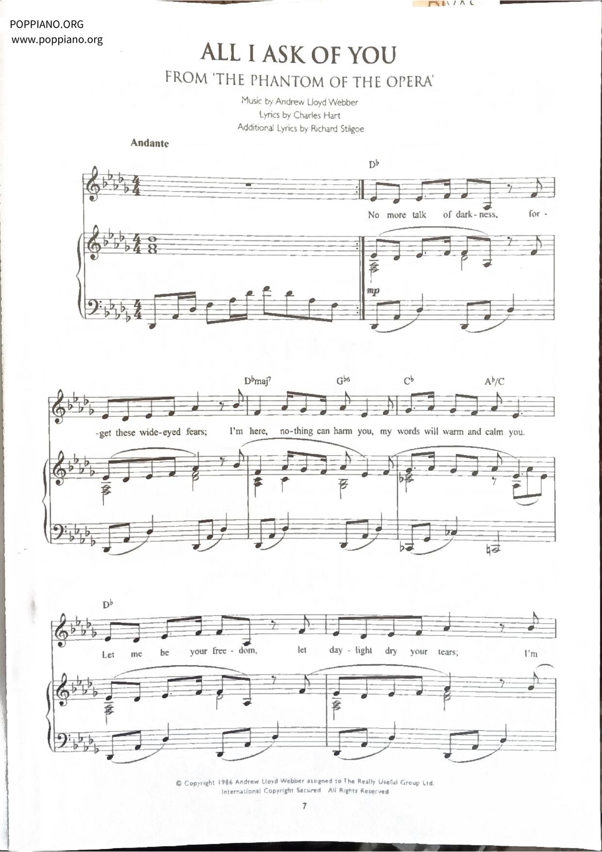 The Phantom Of The Opera - All I Ask Of You Score