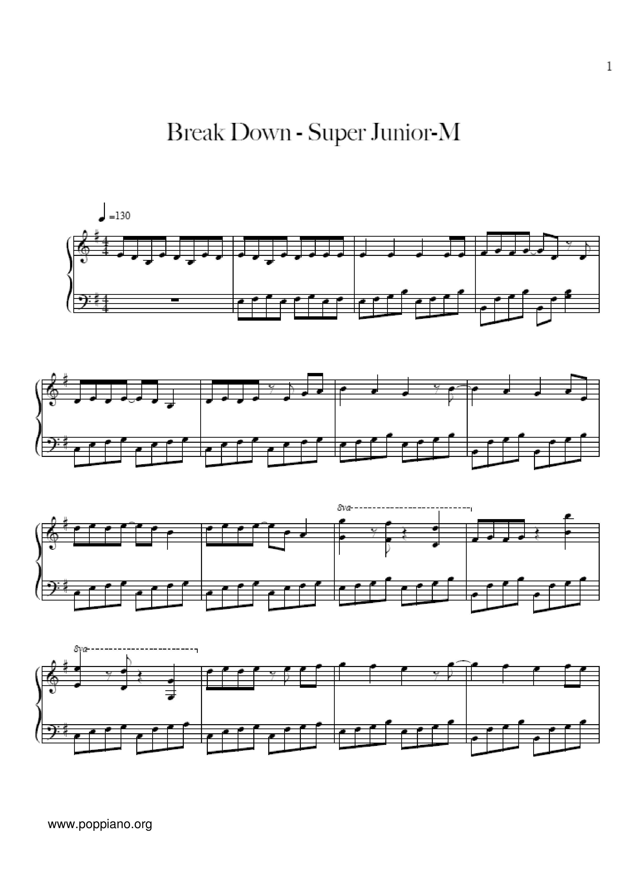Super Junior MBreak Down 琴譜pdf香港流行鋼琴協會琴譜下載 ★