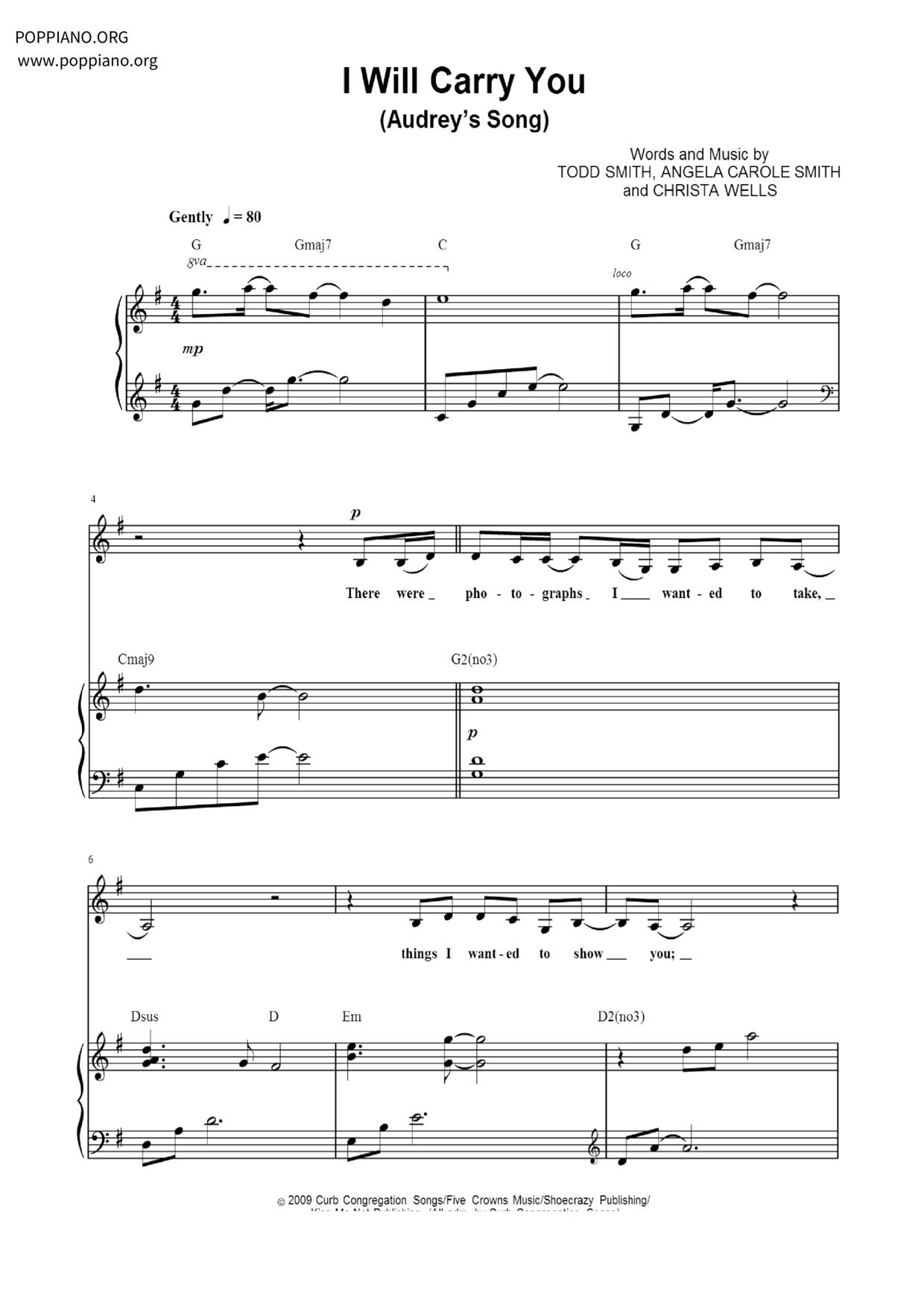 I Will Carry You (Audrey's Song)琴譜