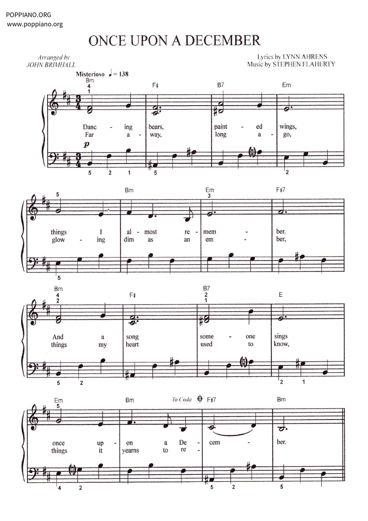 Anastasia - Once Upon A December琴譜