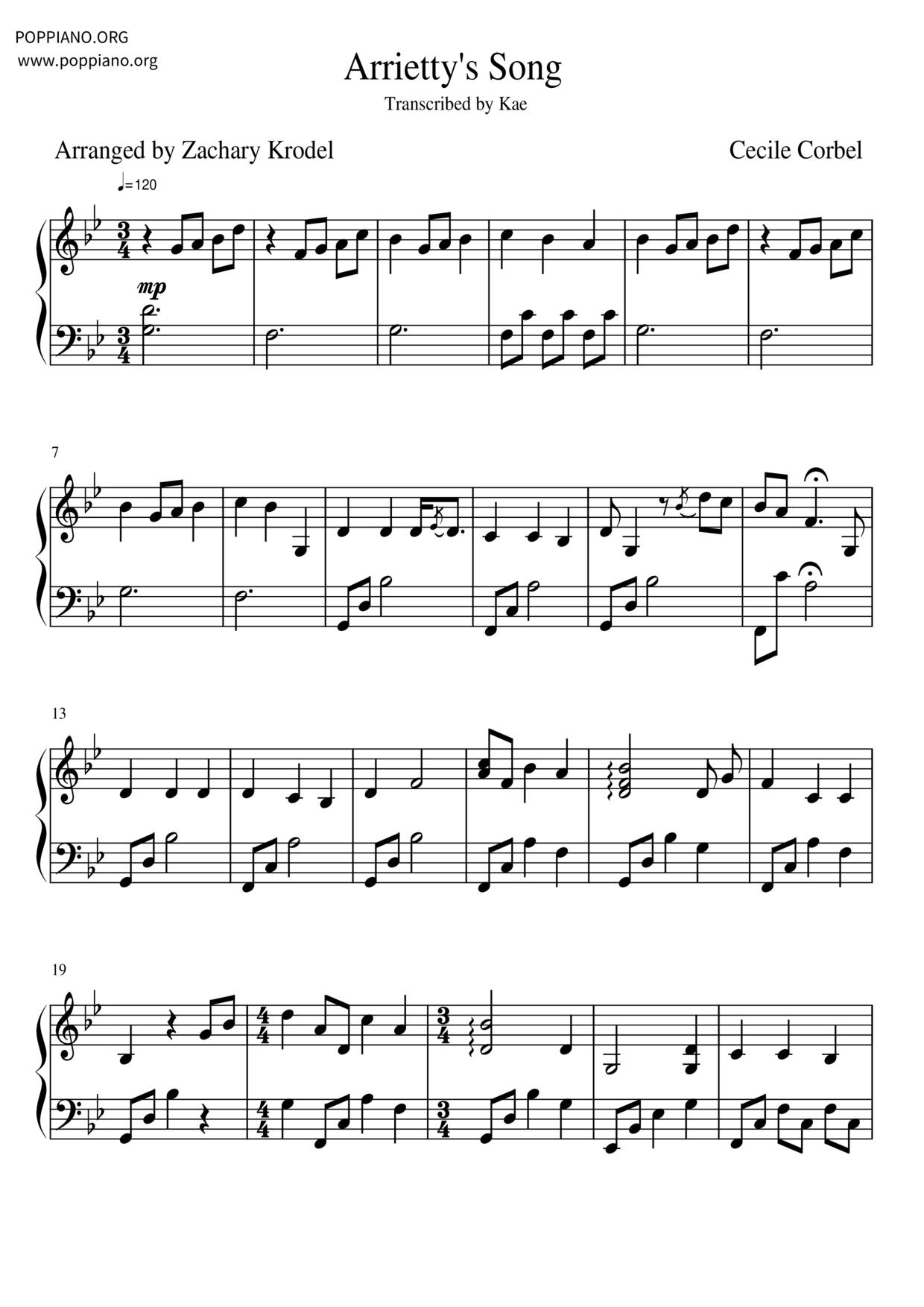 借東西之小矮人– 亞莉亞蒂 Arrietty's Song琴譜