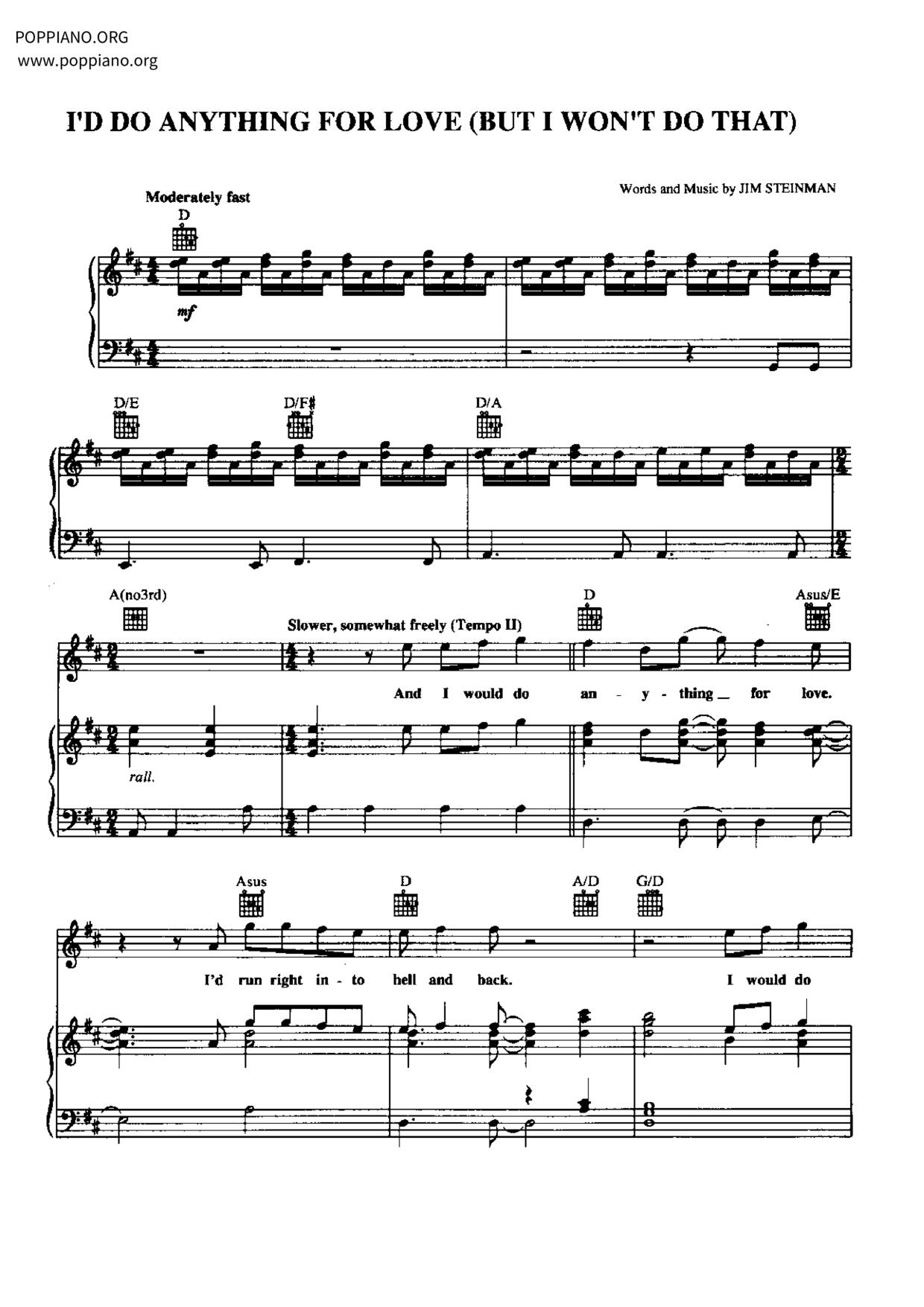 I'd Do Anything For Love (But I Won't Do That)琴譜