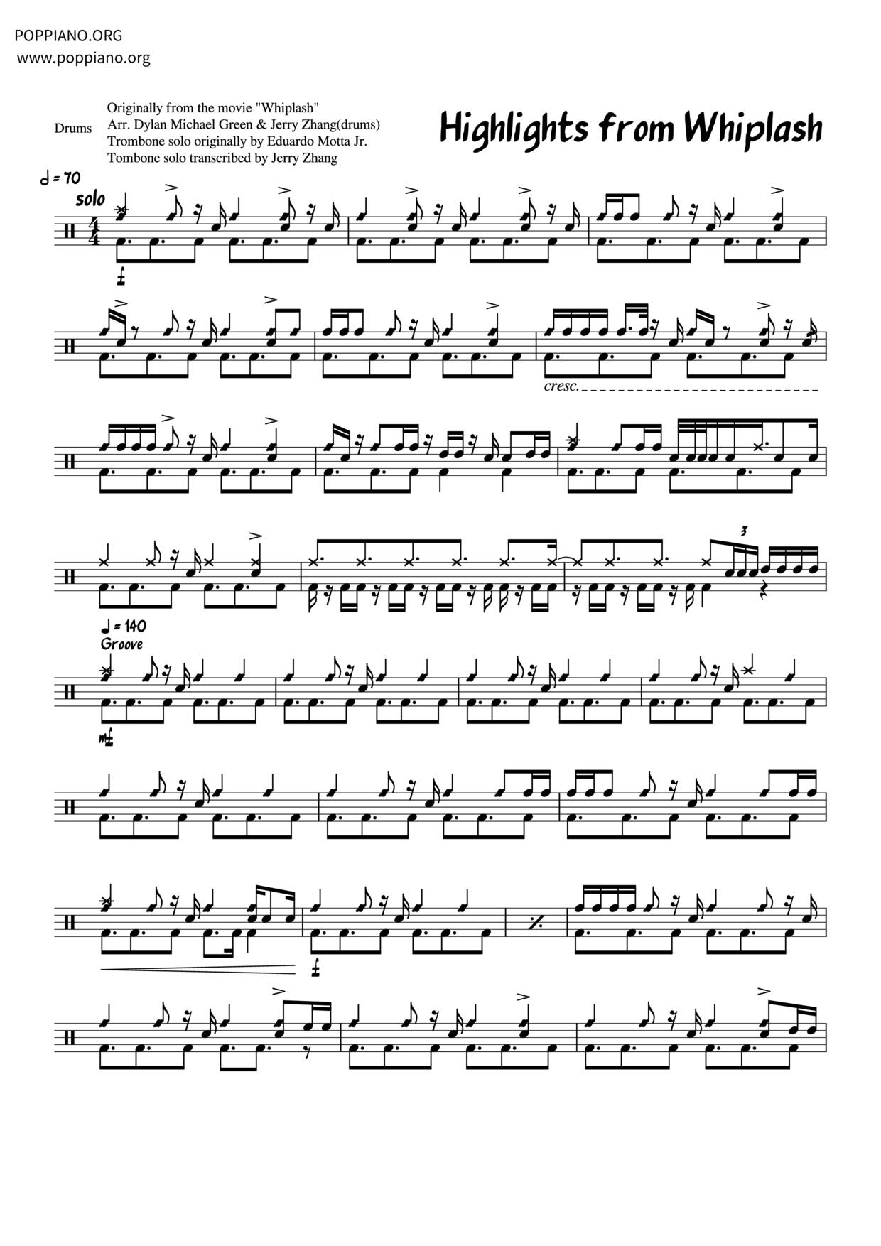 Highlights From Whiplash琴譜