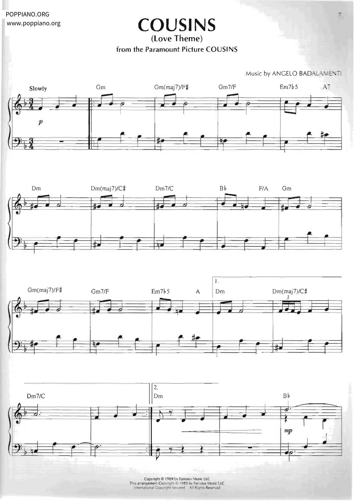 Love Theme from Cousins琴譜
