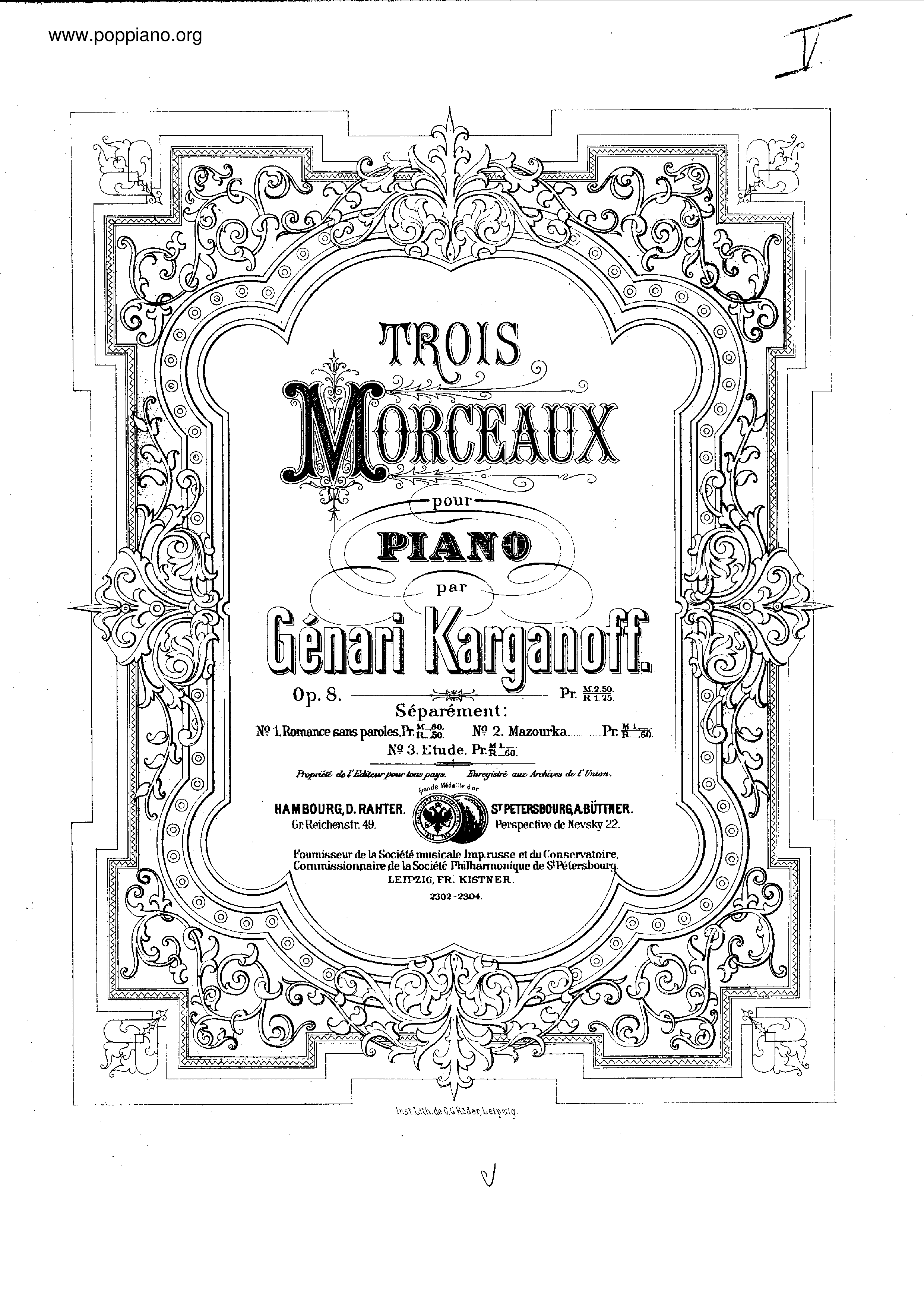 3 Morceaux, Op.8琴譜