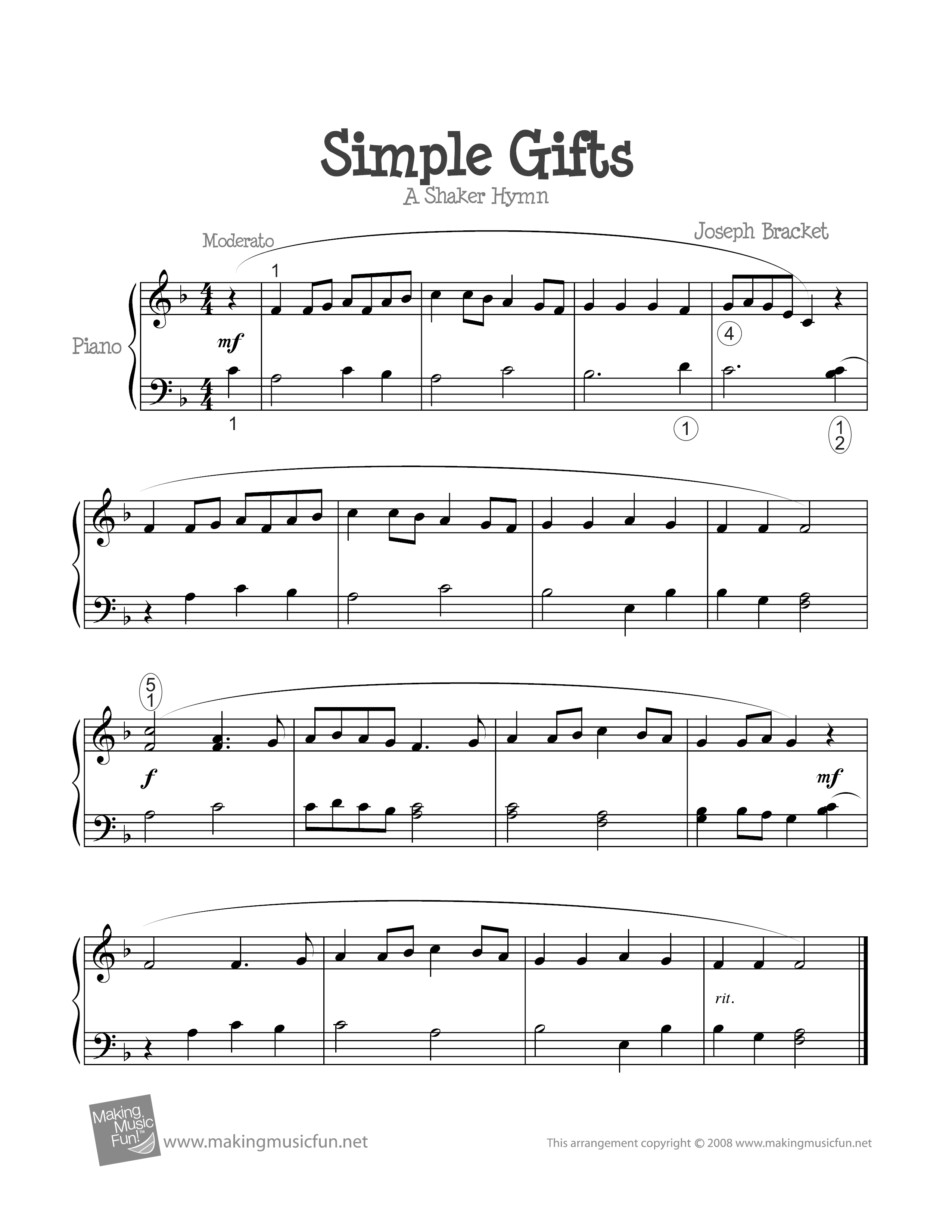 Simple Gifts琴譜
