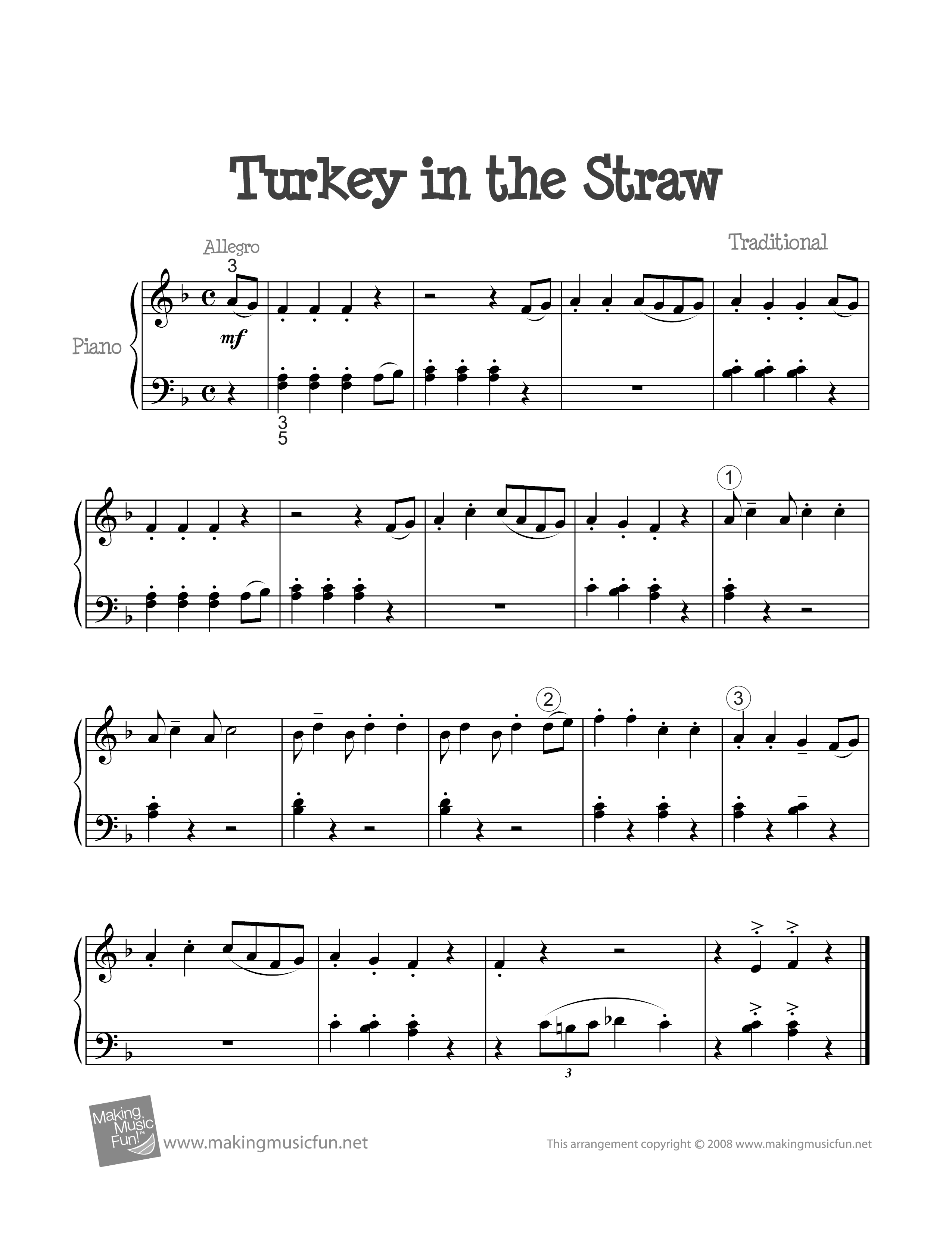 Turkey in the Straw琴譜