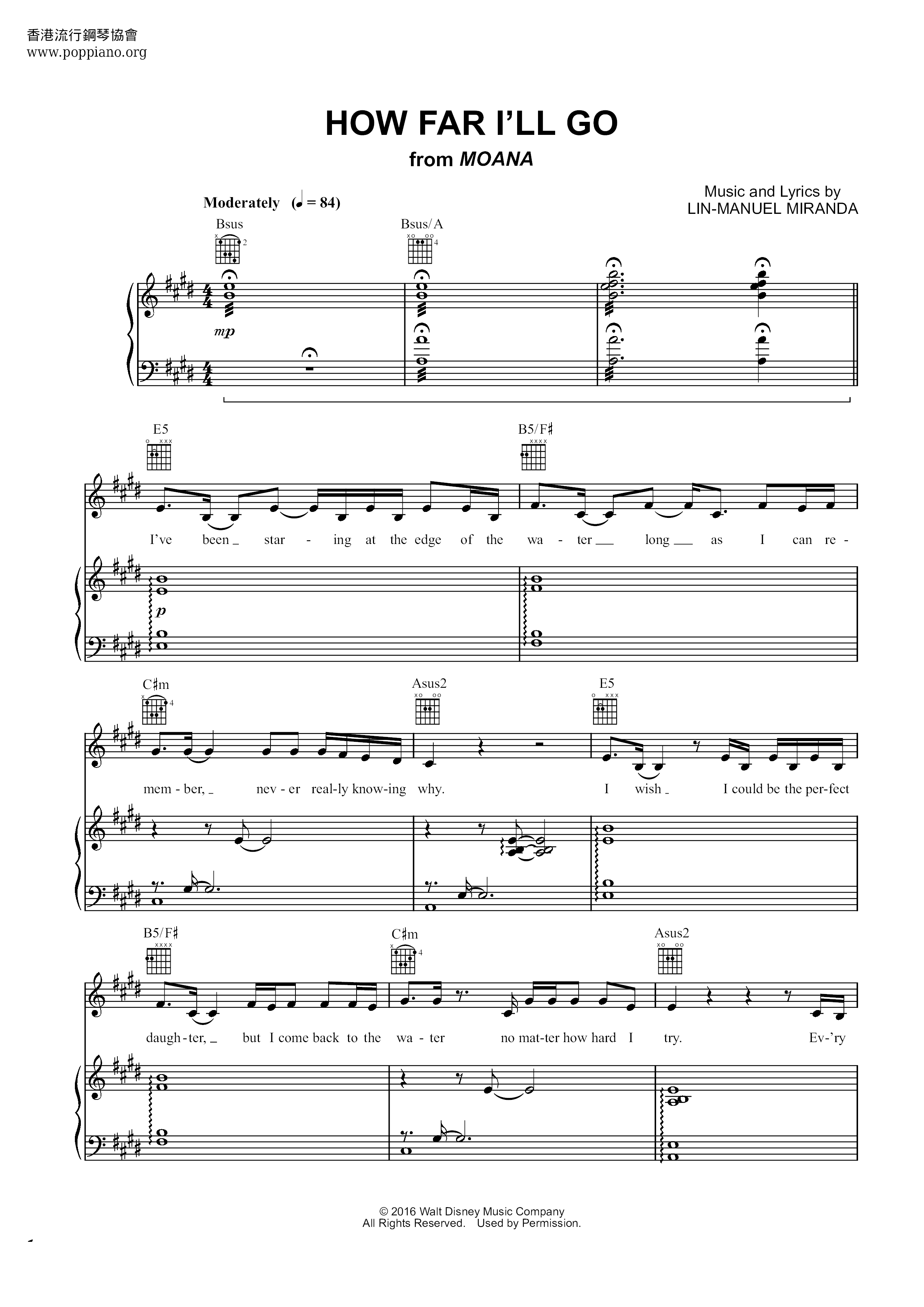 Moana - How Far I'll Go琴譜
