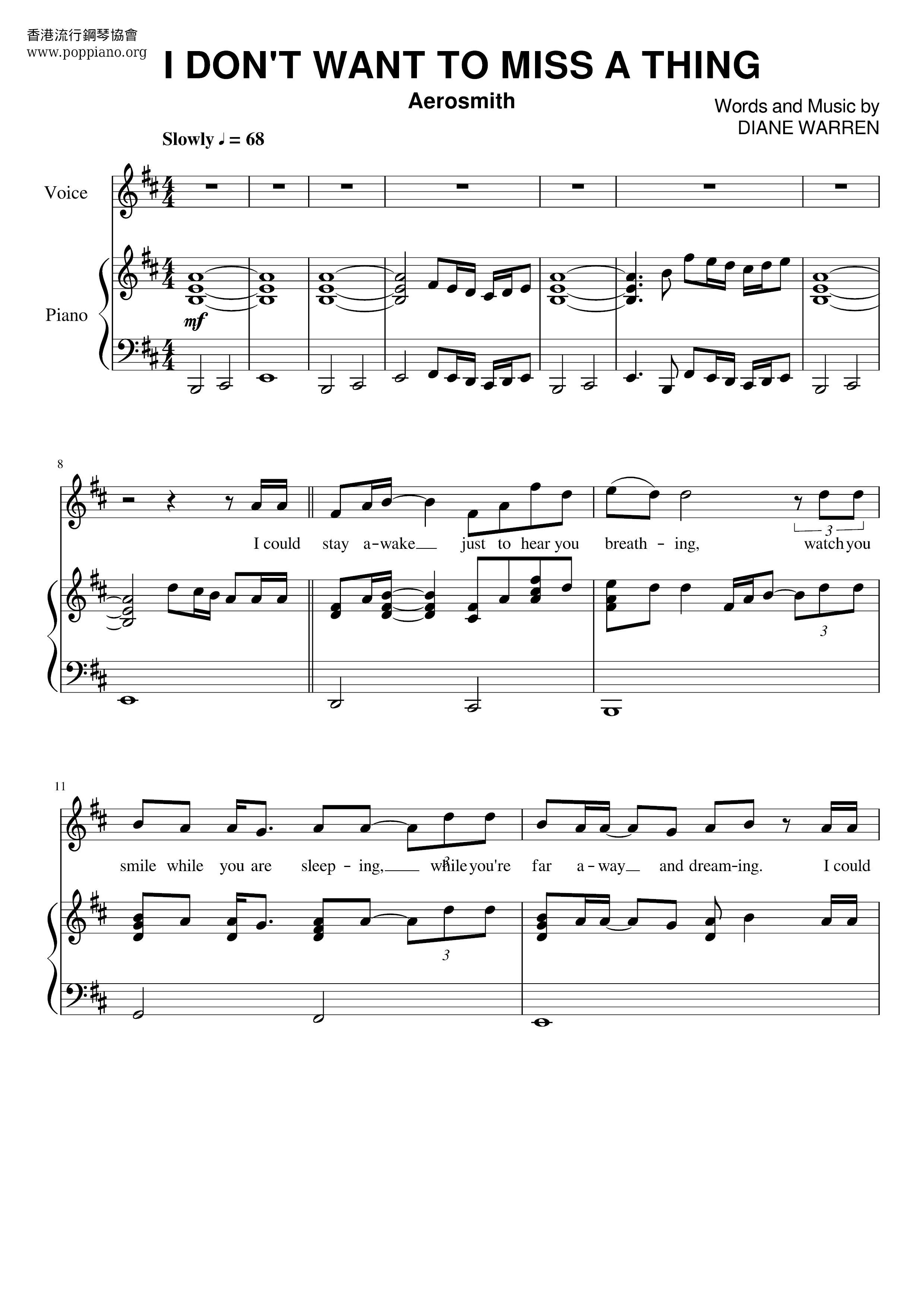 I Don't Want to Miss a Thing - From Armageddon Soundtrack琴譜