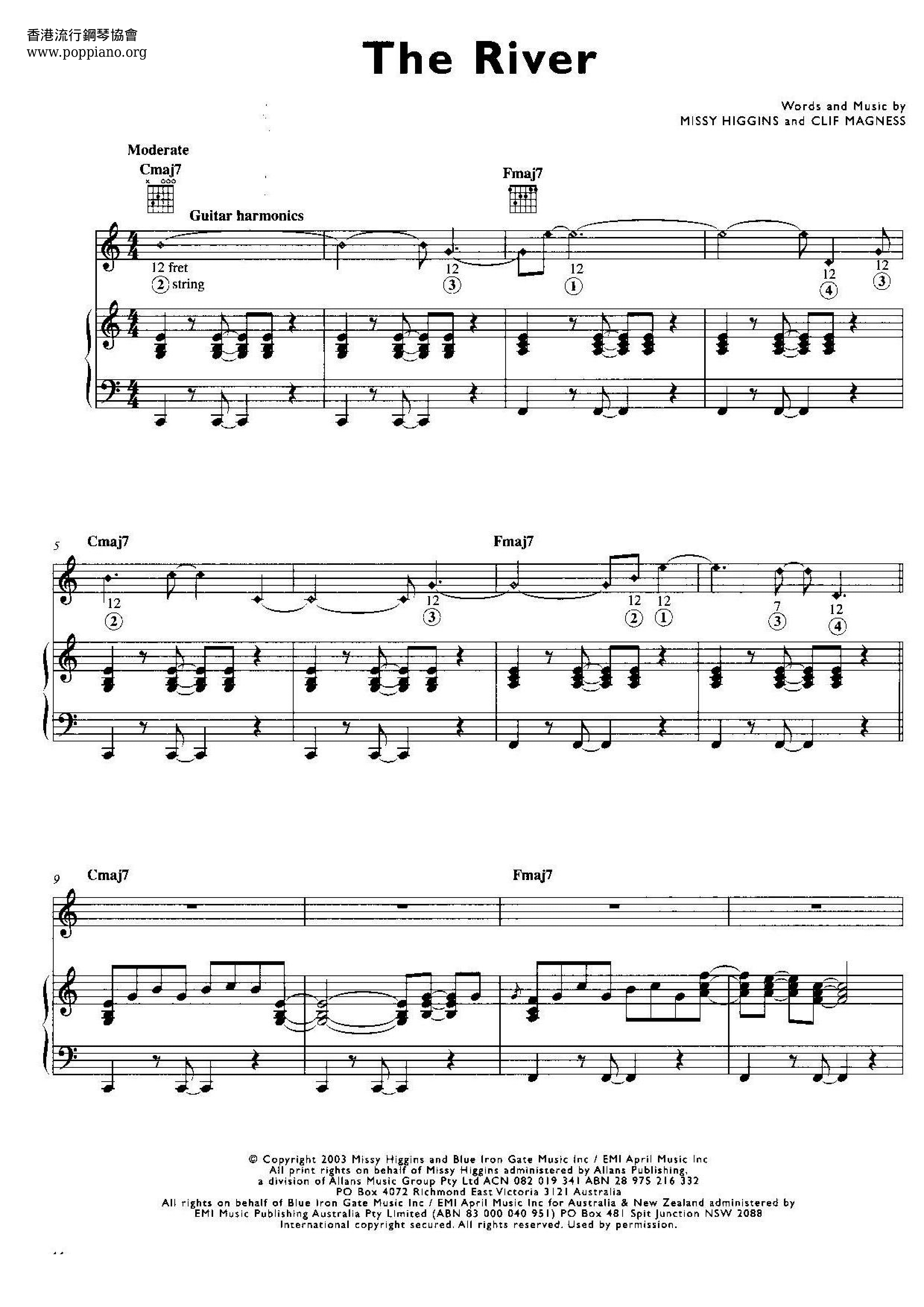 Missy HigginsThe River 琴譜pdf香港流行鋼琴協會琴譜下載 ★