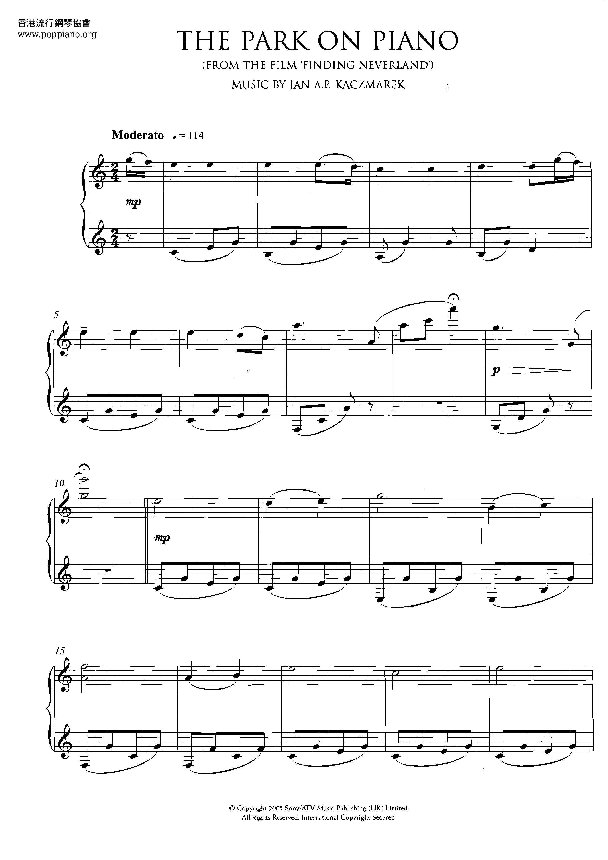 The Park On Piano琴譜