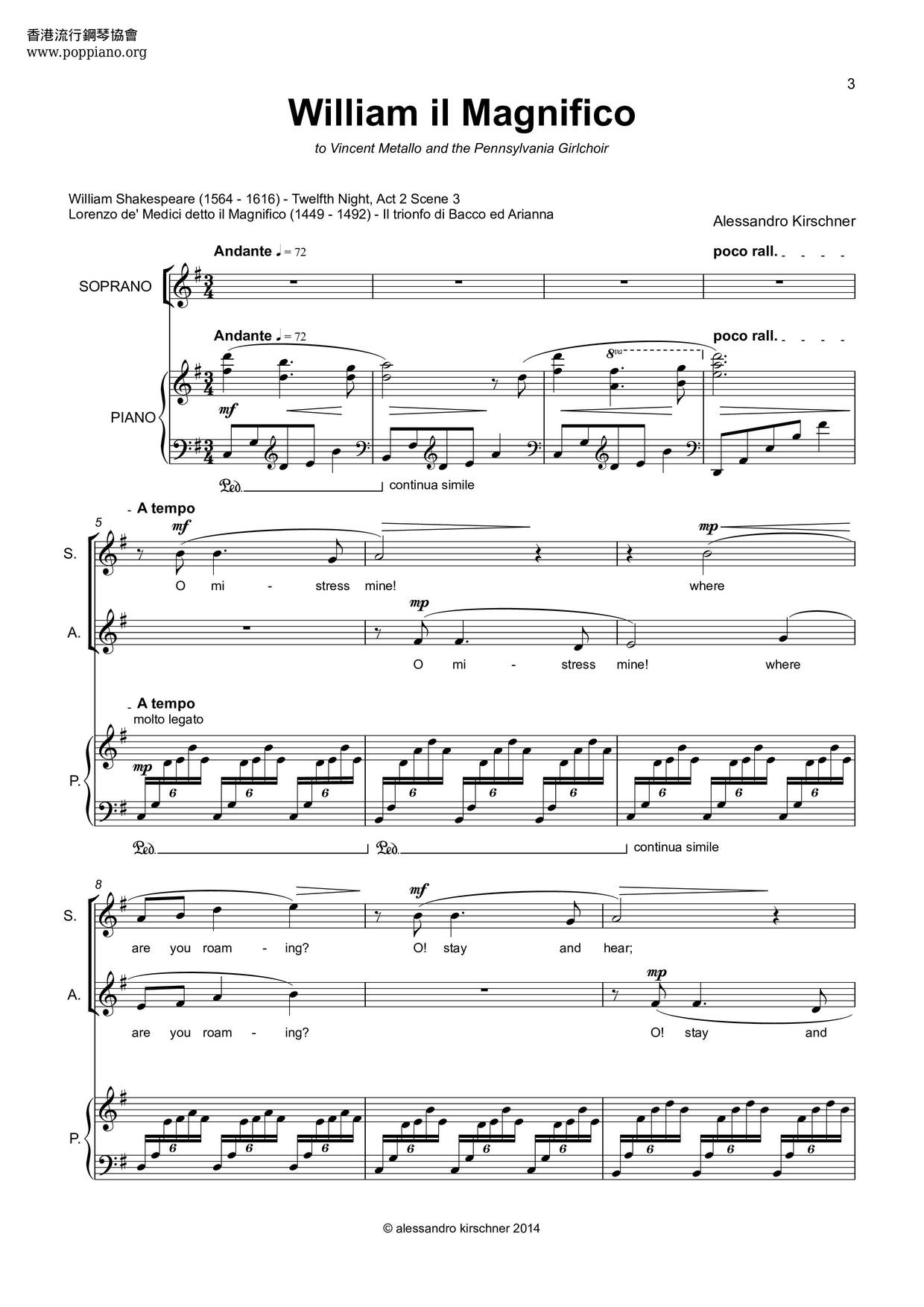 William il Magnifico琴譜