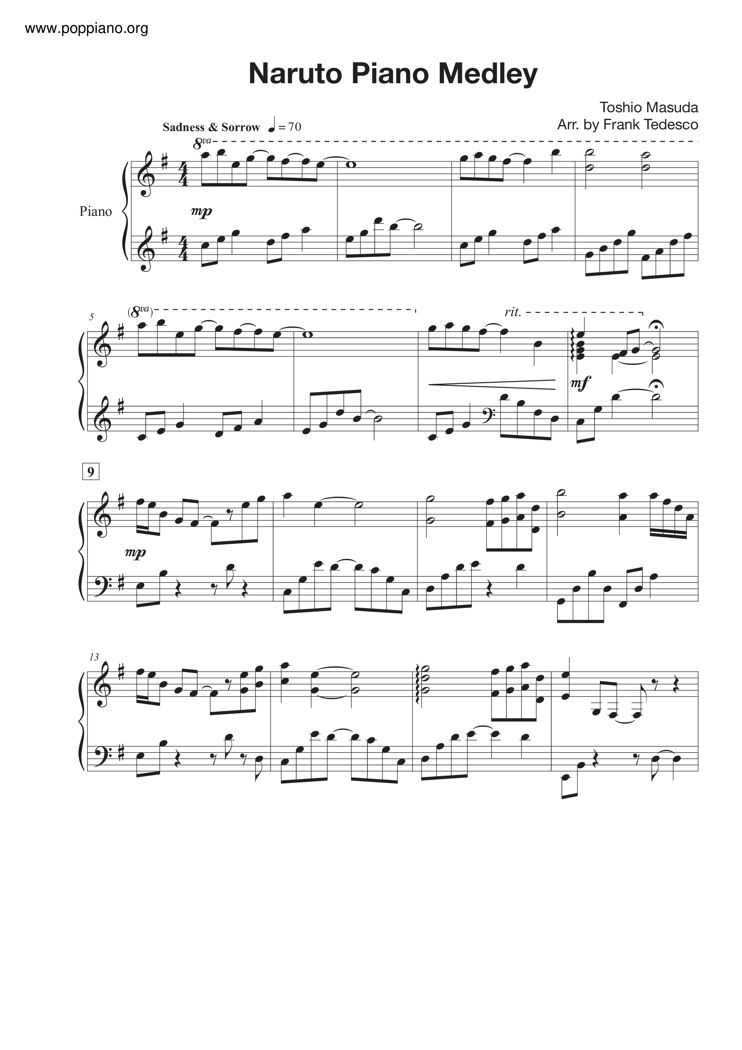 Naruto Piano Medley琴譜