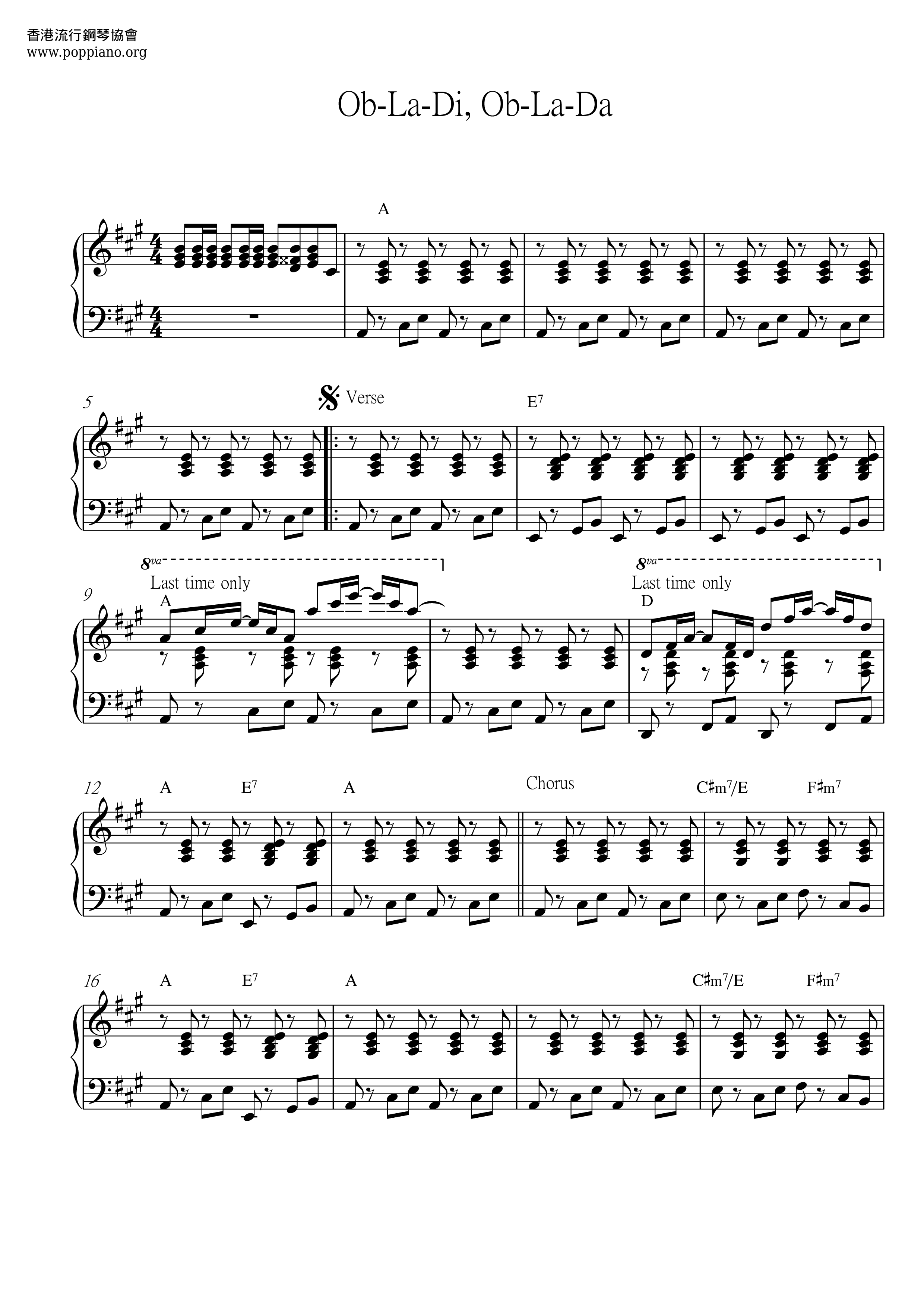 Ob-La-Di, Ob-La-Da sheet music for bass (tablature) (bass guitar)