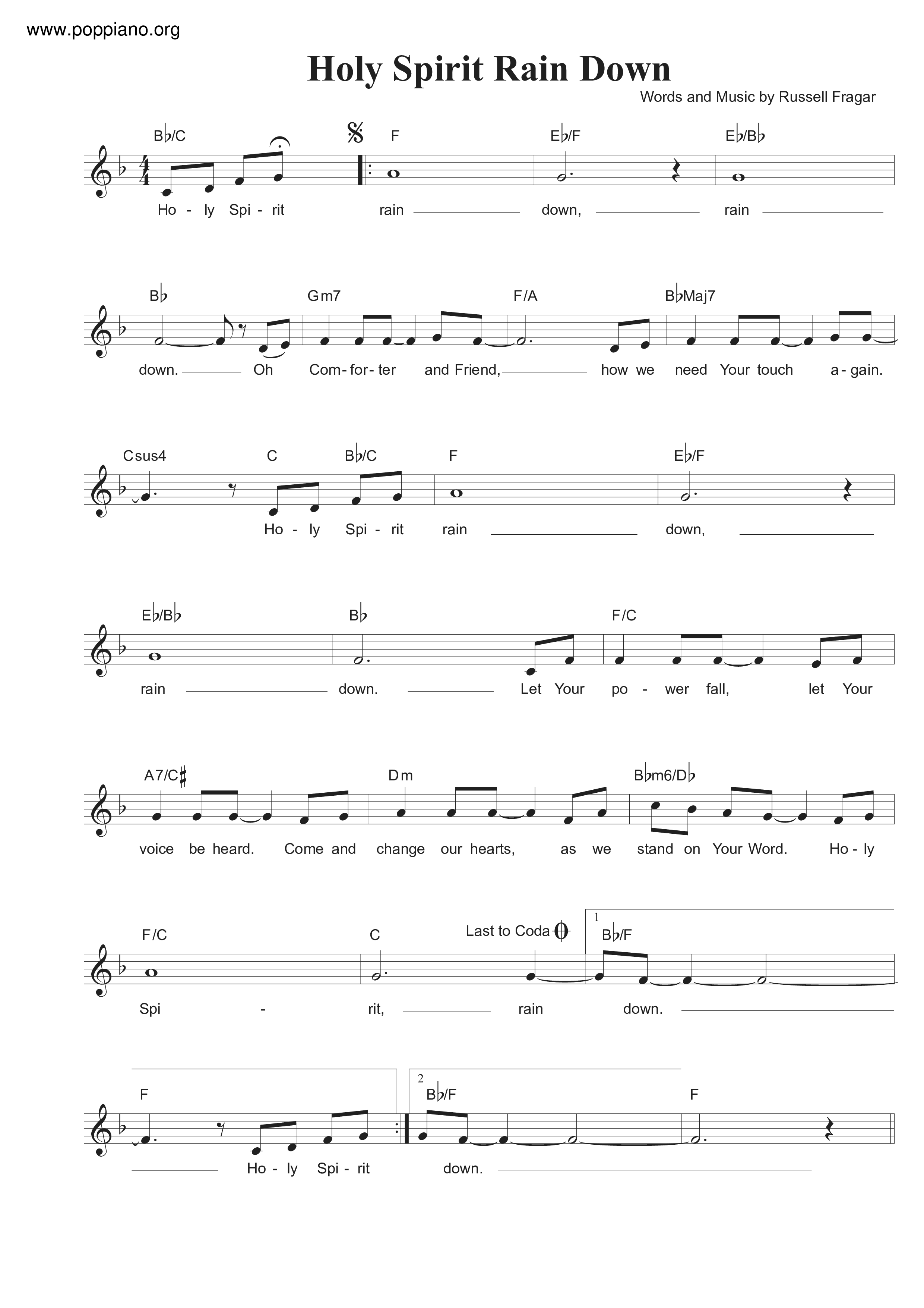 Holy Spirit Rain Down琴譜