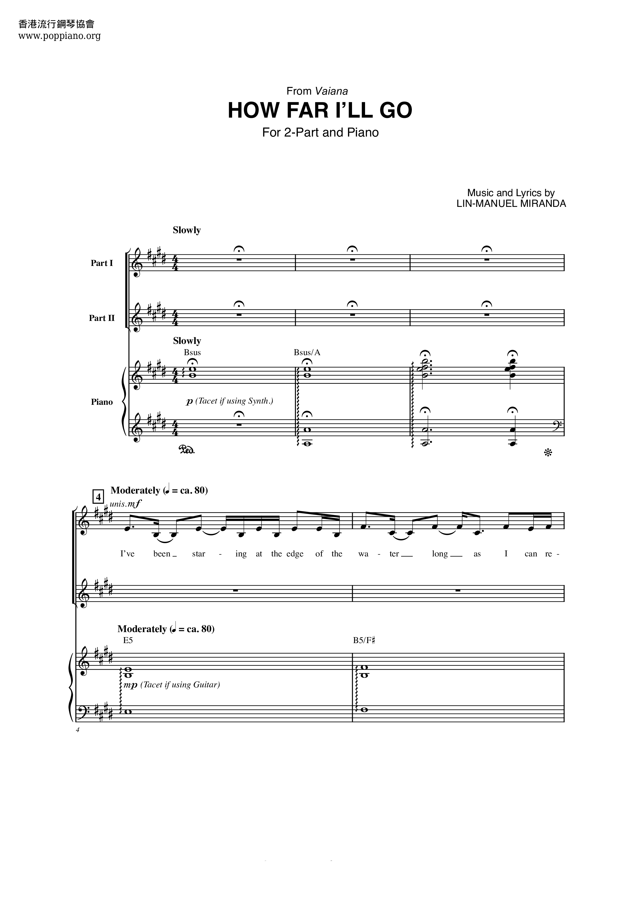 Moana - How Far I'll Go琴譜