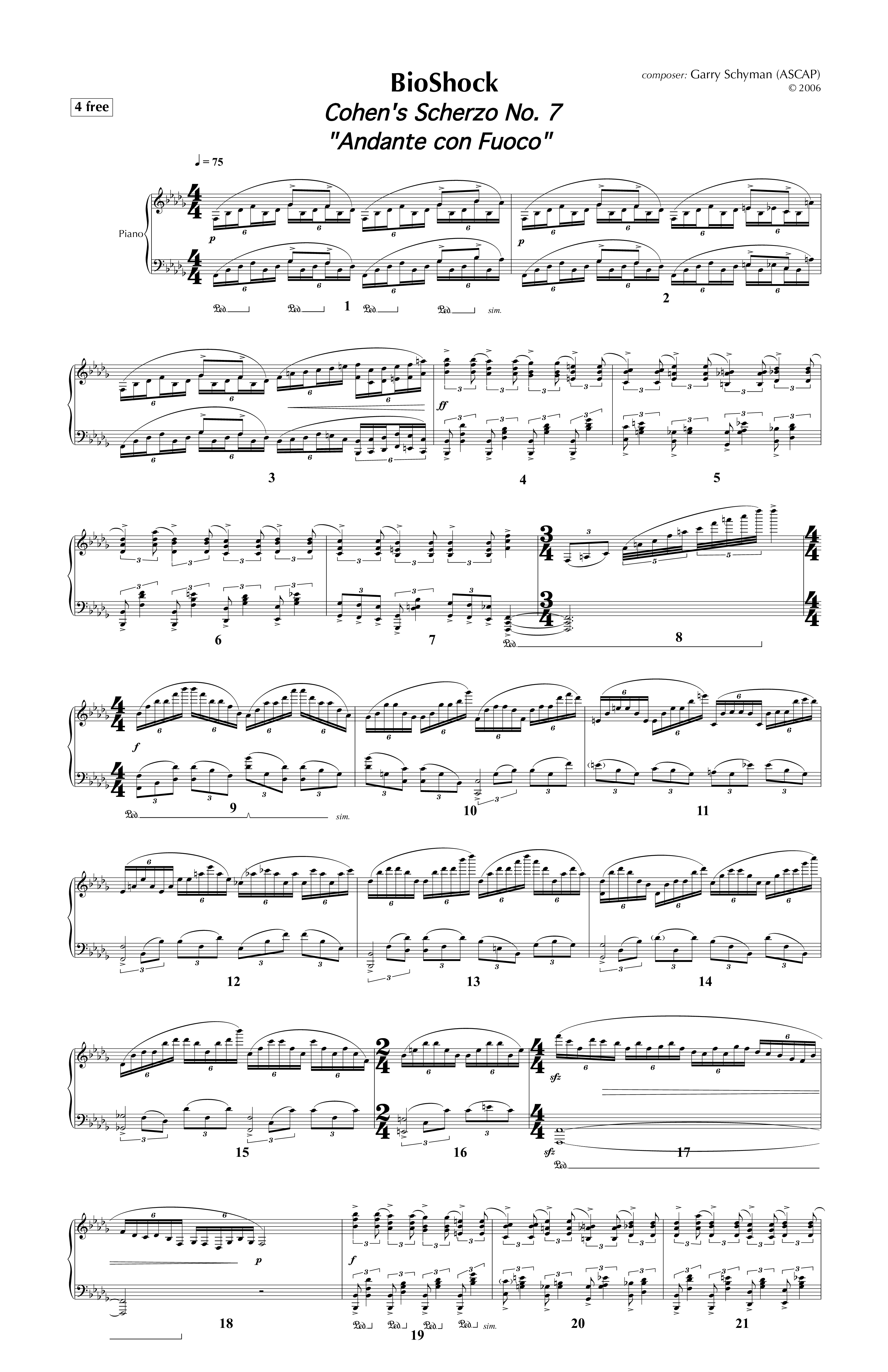 Bioshock - Cohen's Scherzo No. 7琴譜