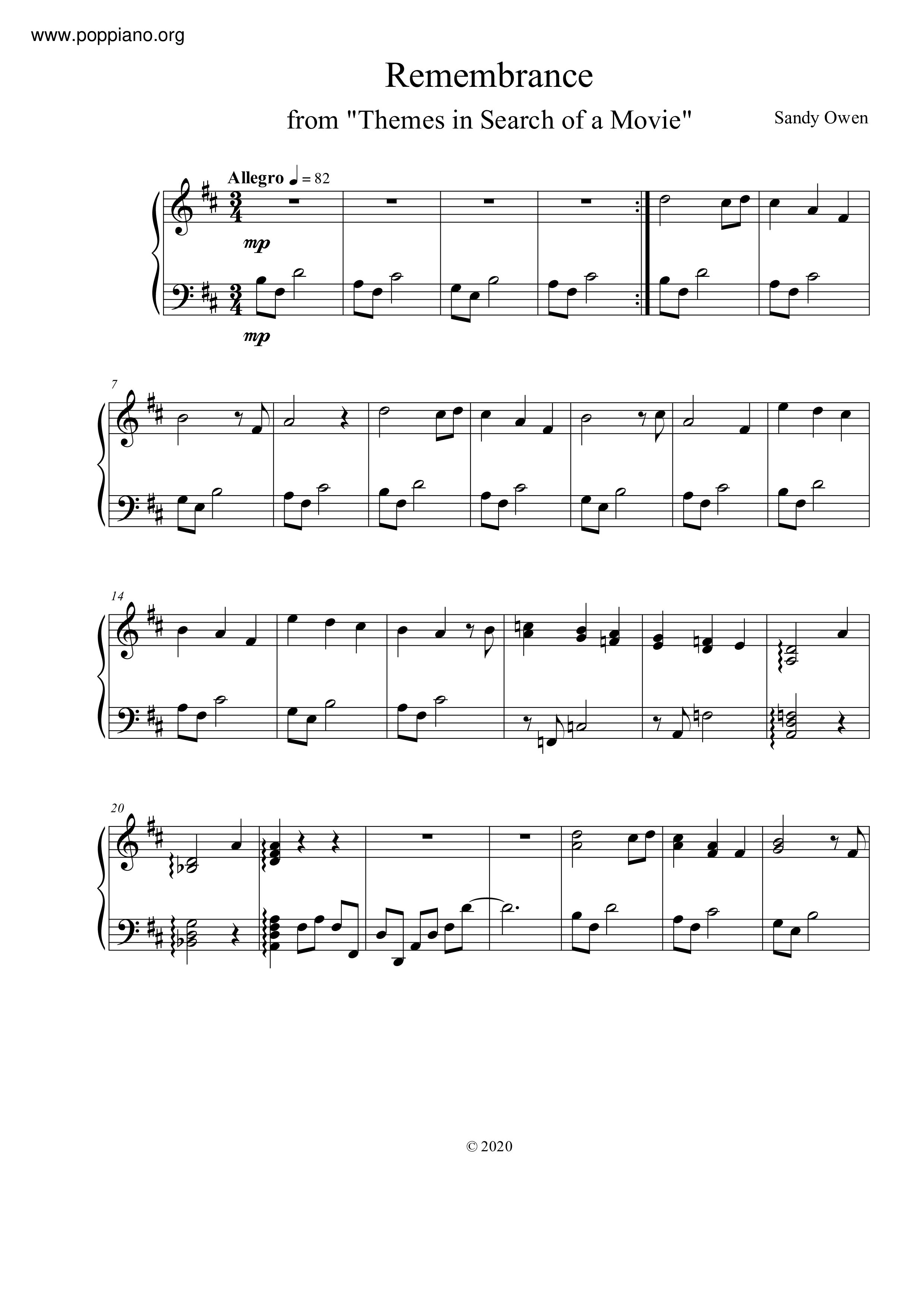 Themes In Search Of A Movie - Remembrance琴譜