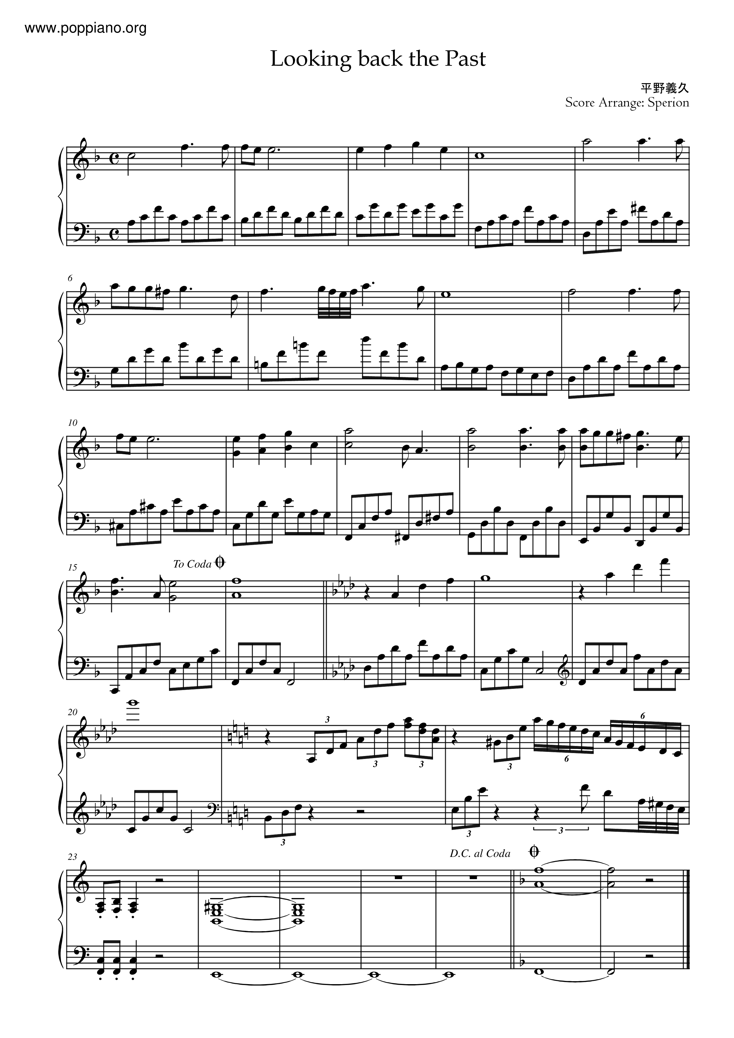 Looking Back The Past琴譜