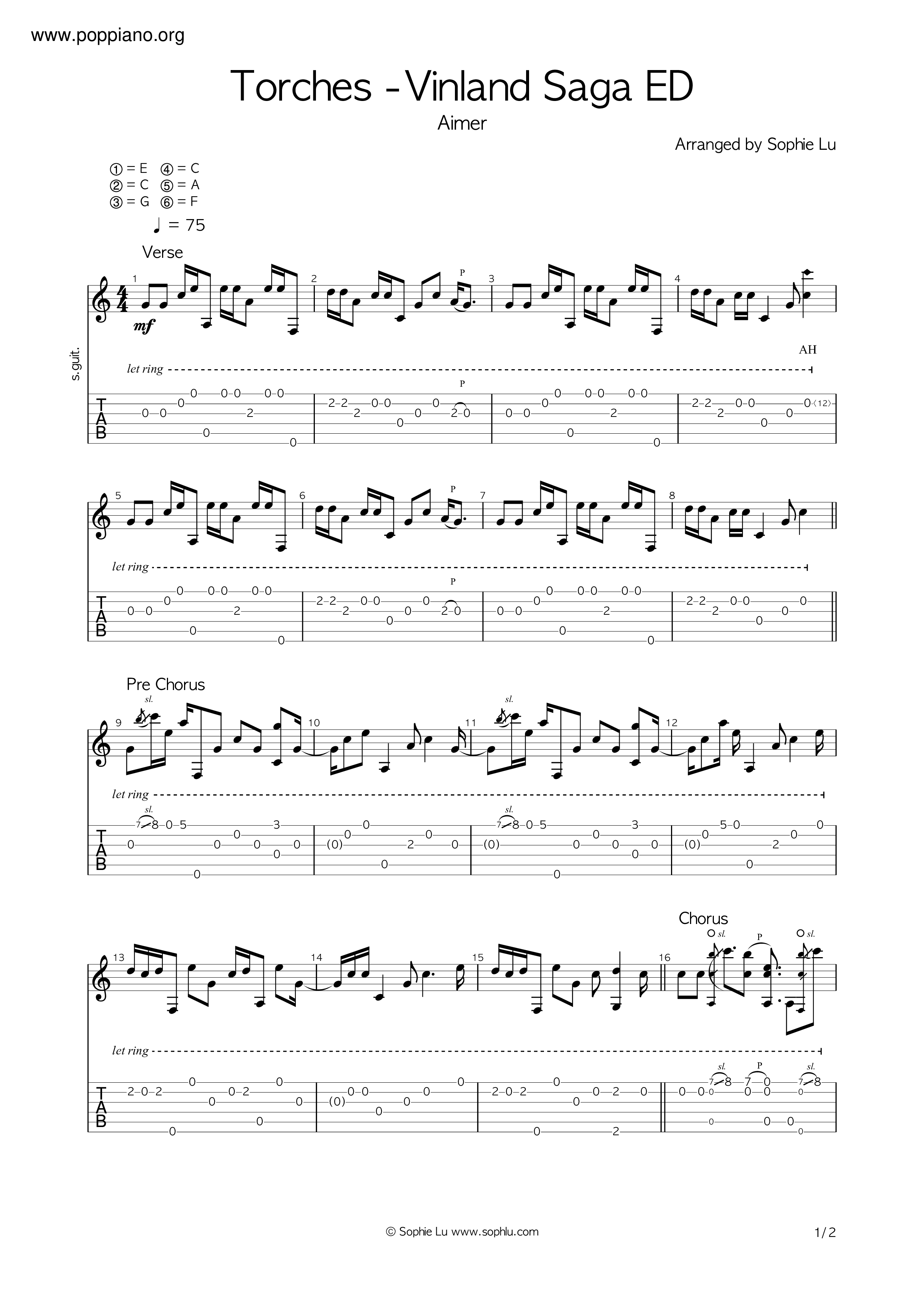 AimerVinland Saga ED Torches 結他譜pdf (エメ)香港流行鋼琴協會琴譜下載 ★