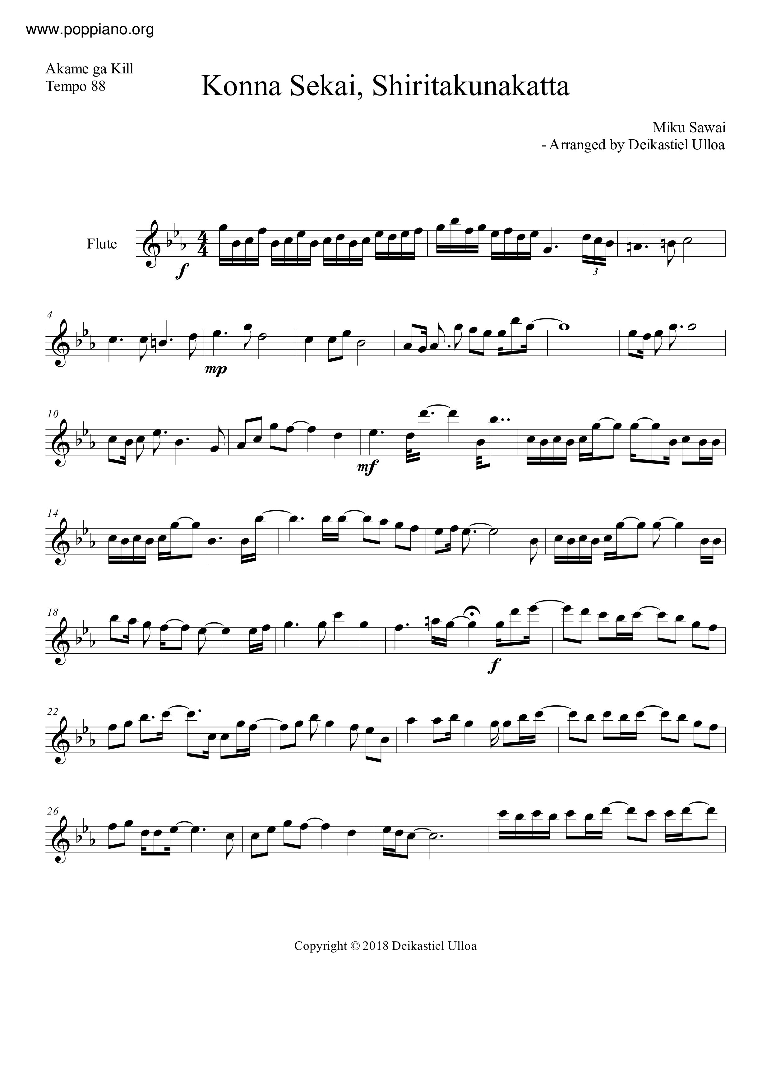 Konna Sekai, Shitakunakatta琴譜