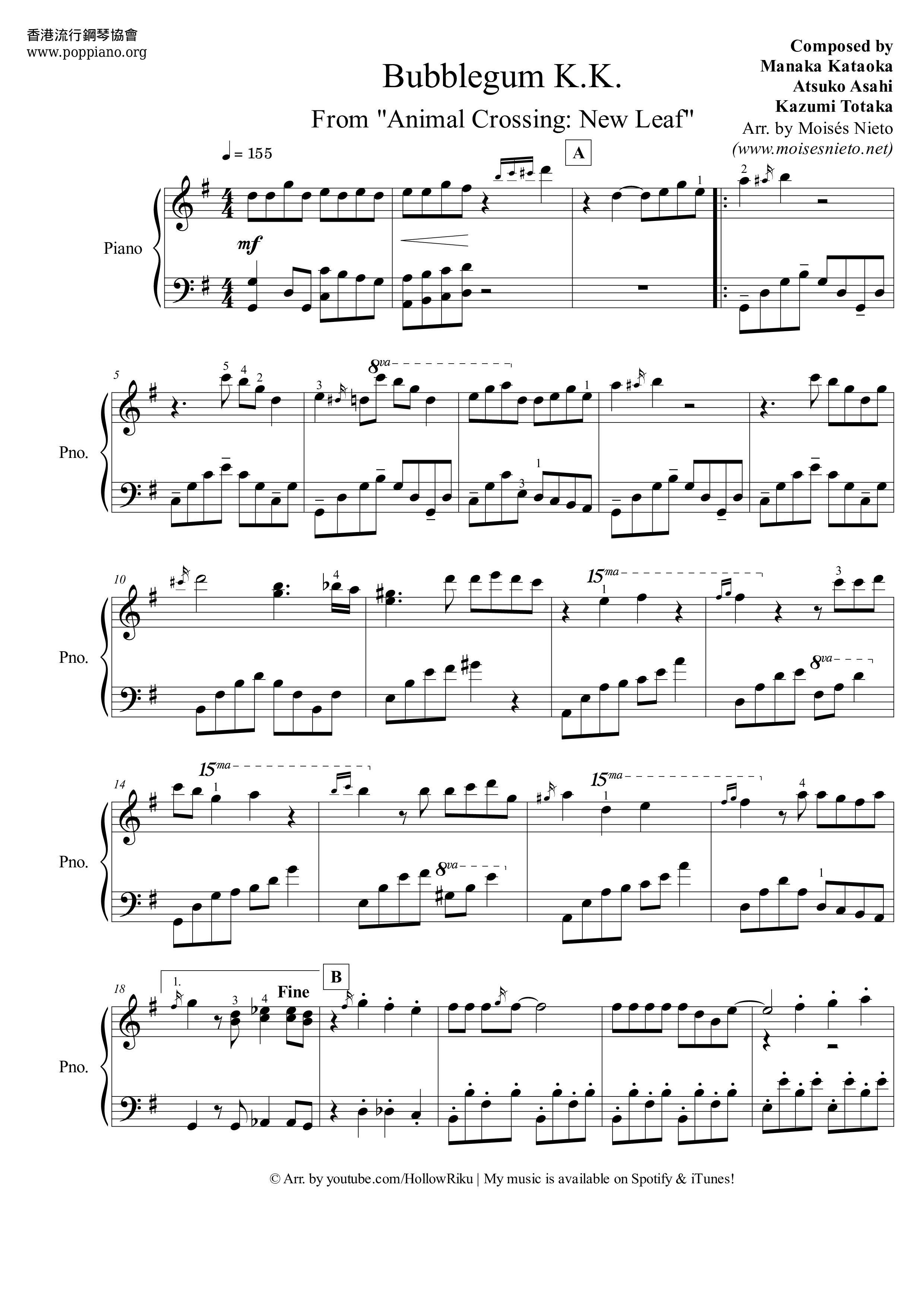 Animal Crossing - Bubblegum K.K.琴譜