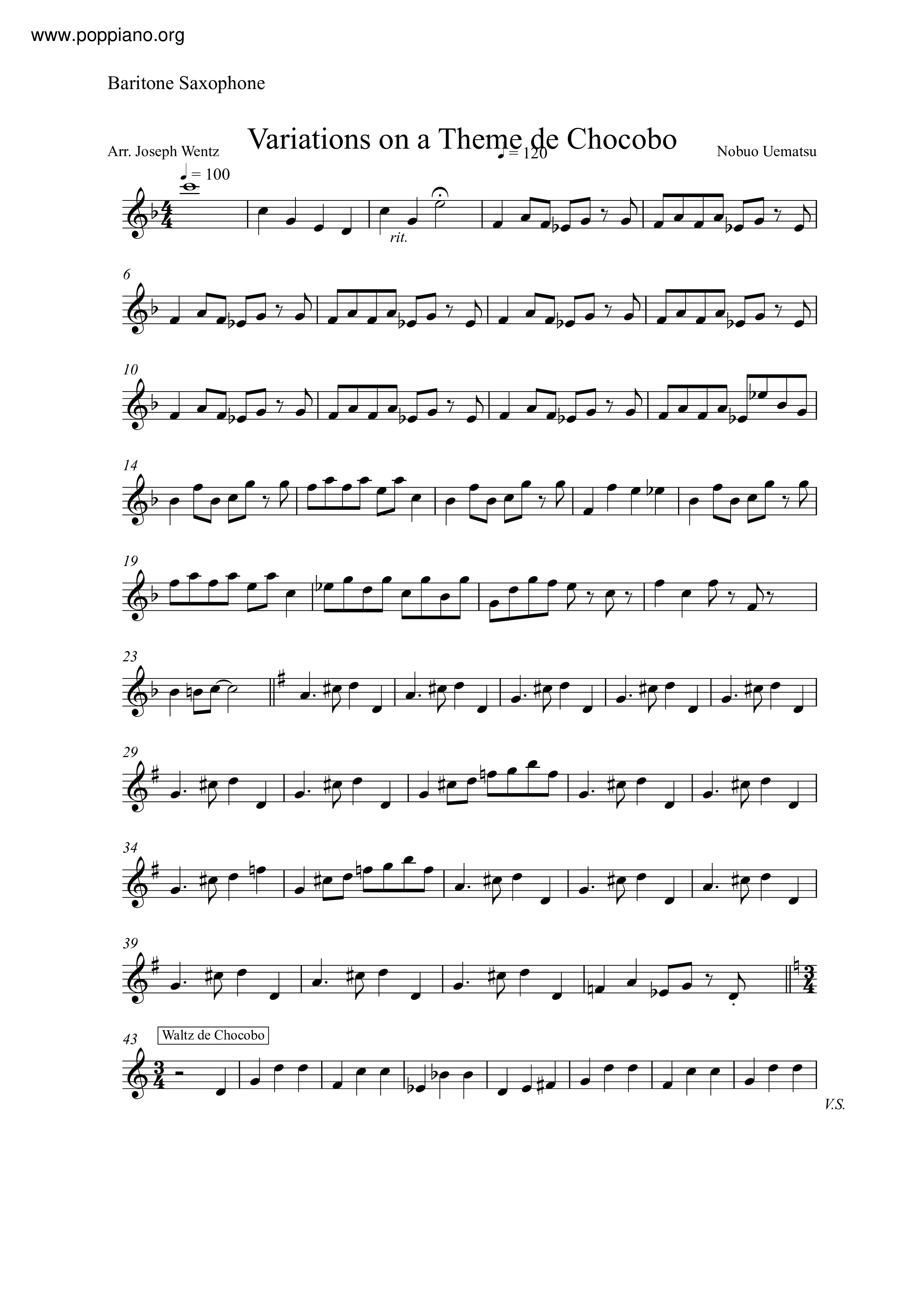 Variations On A Theme De Chocobo琴譜