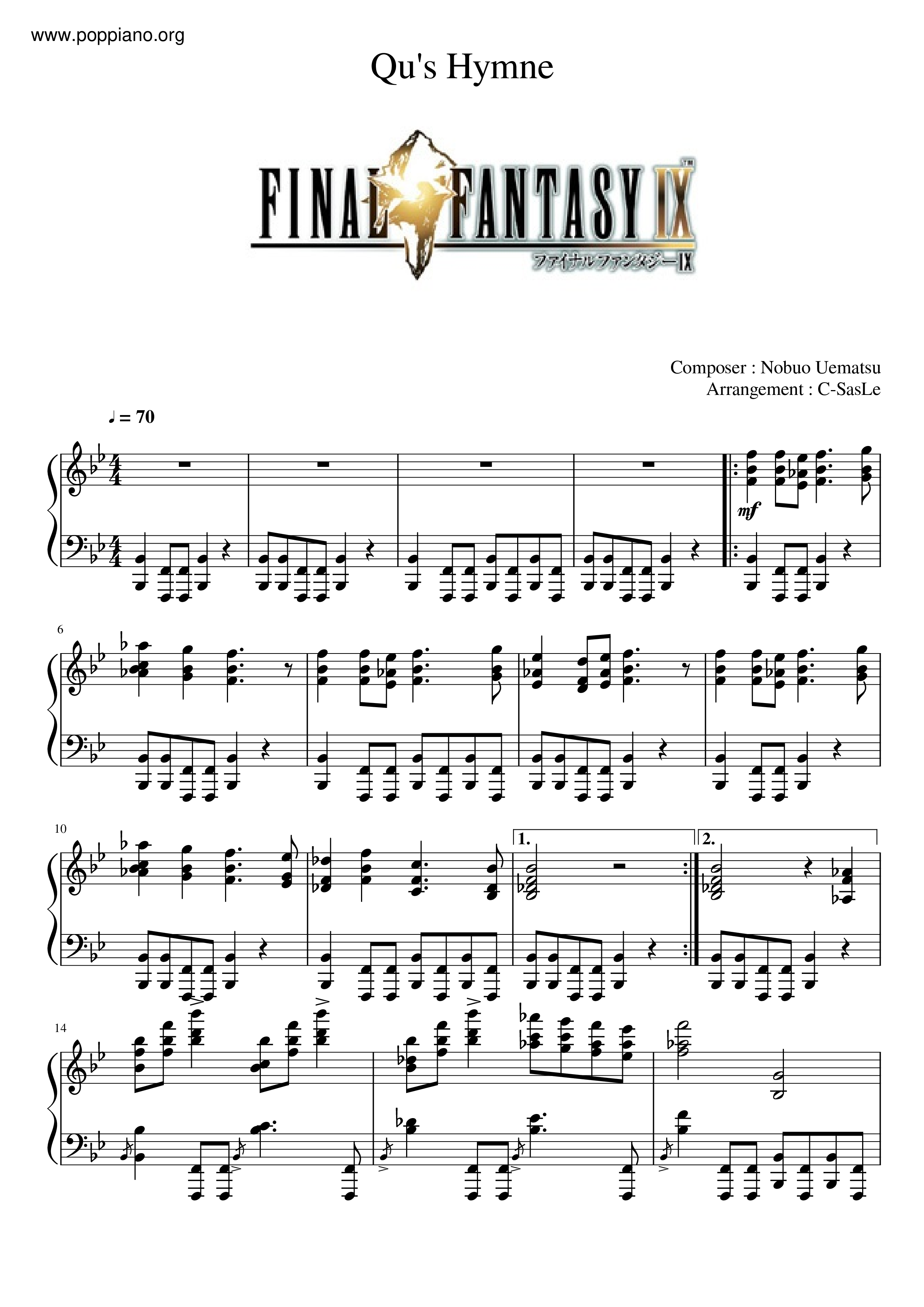 Qu's Hymne/Hymne Des Kwes琴譜