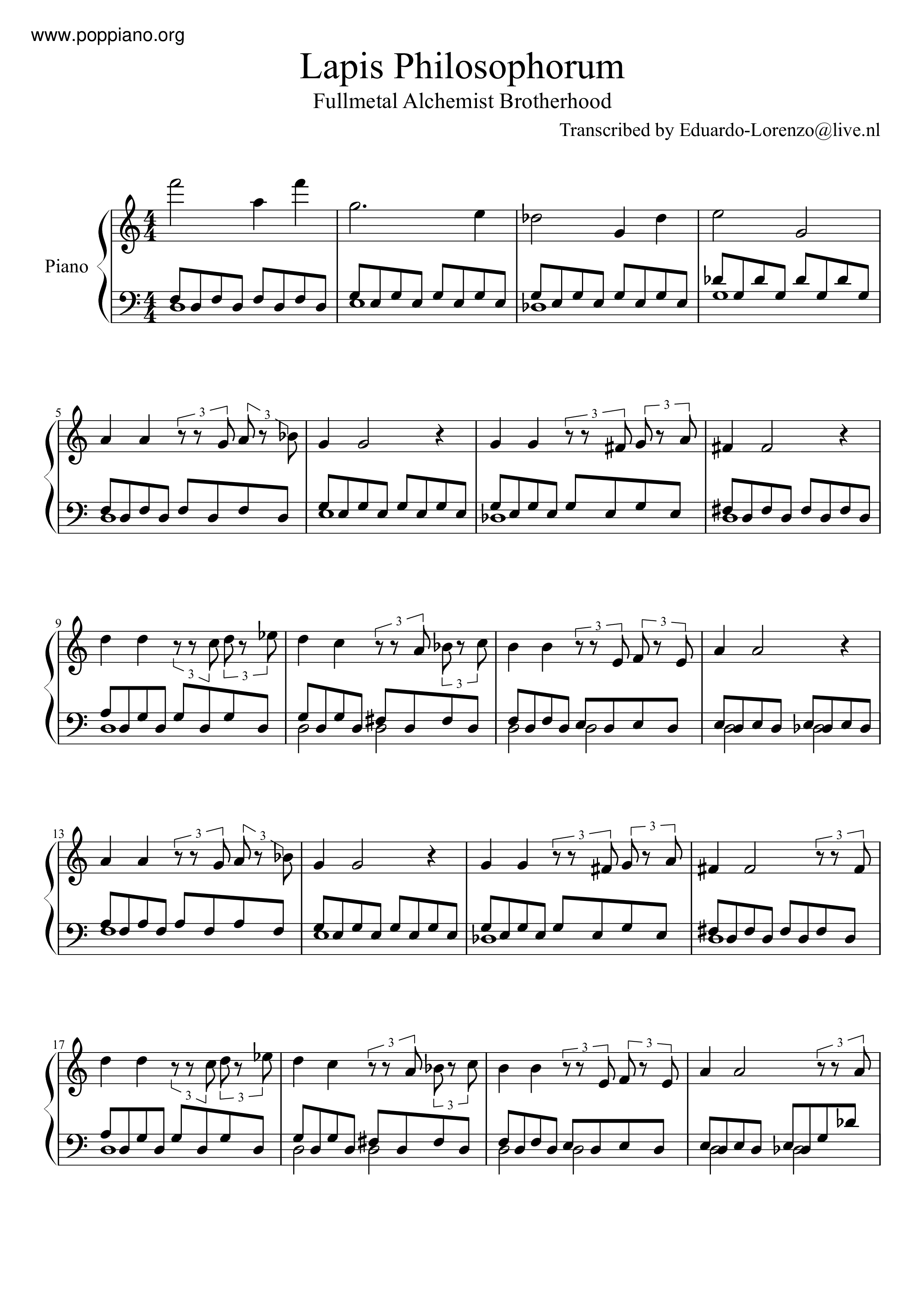 Lapis Philosophorum琴譜