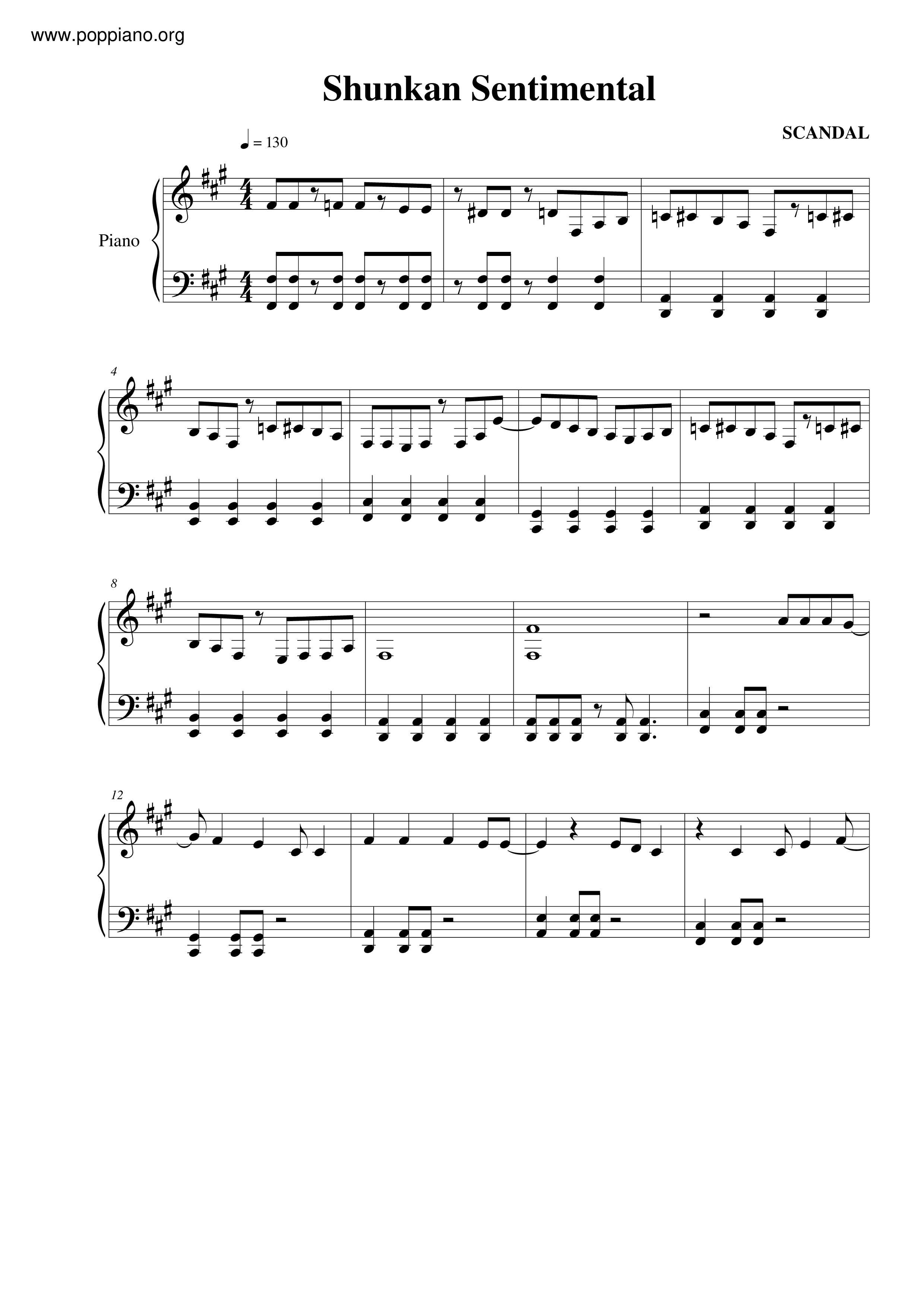 Shunkan Sentimental琴譜
