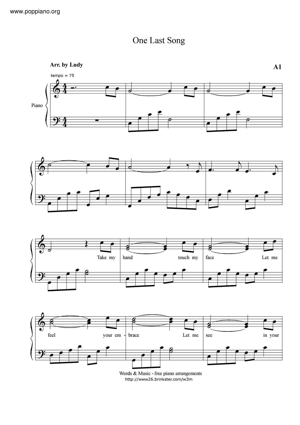 One Last Song琴譜