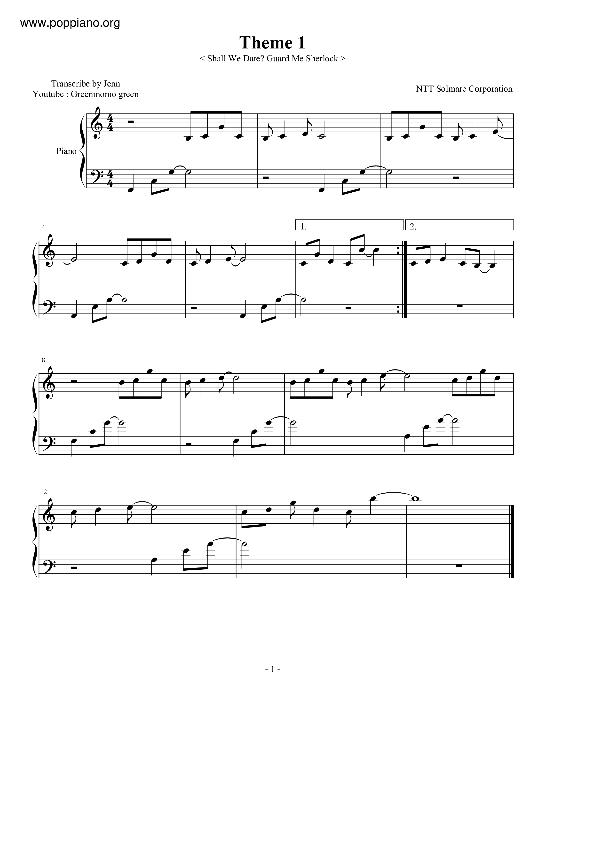 Theme 1琴譜