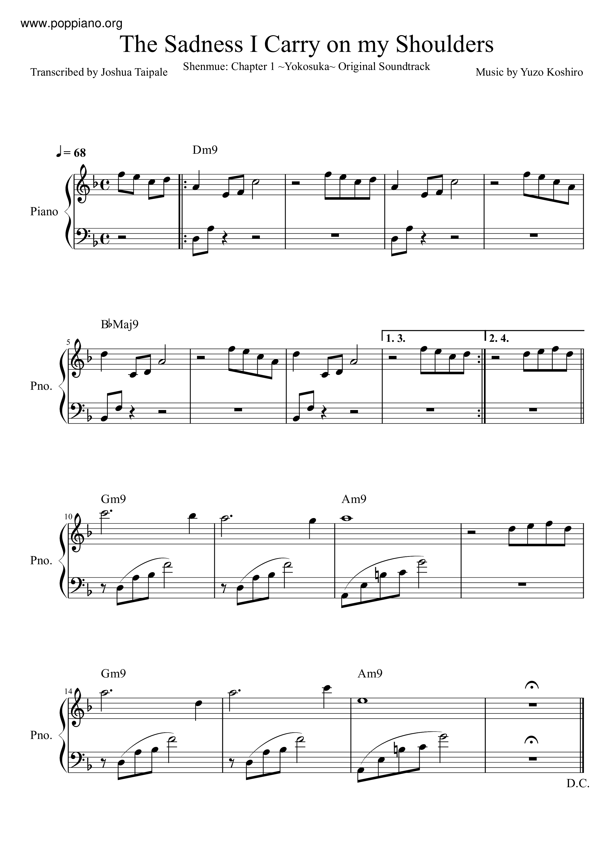 The Sadness I Carry On My Shoulders琴譜