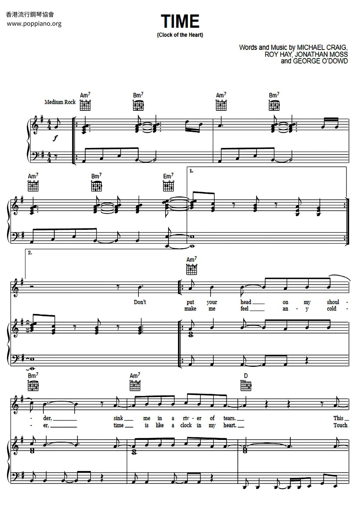 Culture ClubTime (Clock Of The Heart) 琴譜pdf香港流行鋼琴協會琴譜下載 ★