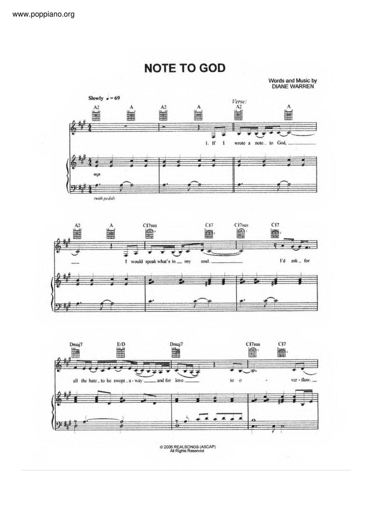 Note To God琴譜