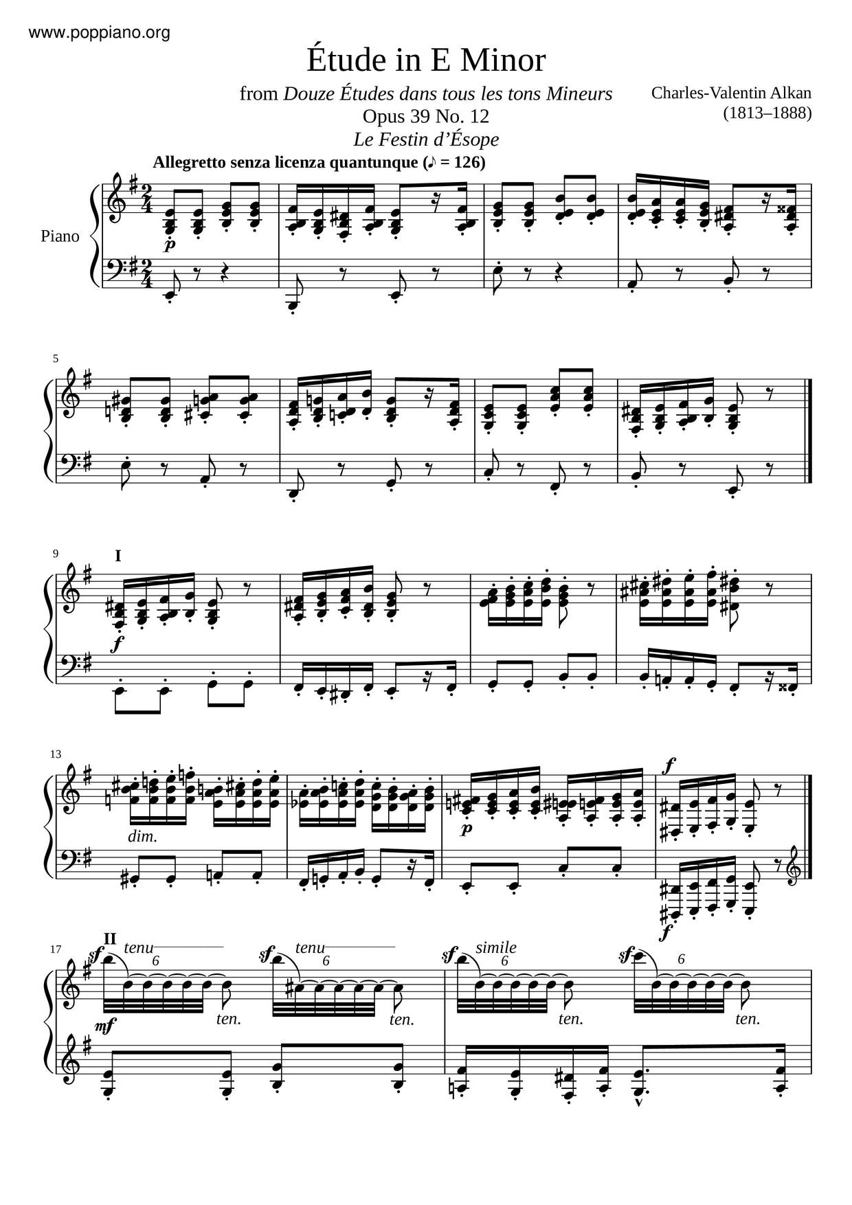 Étude Opus 39 No. 12 In E Minor, Le Festin D'ésope琴譜
