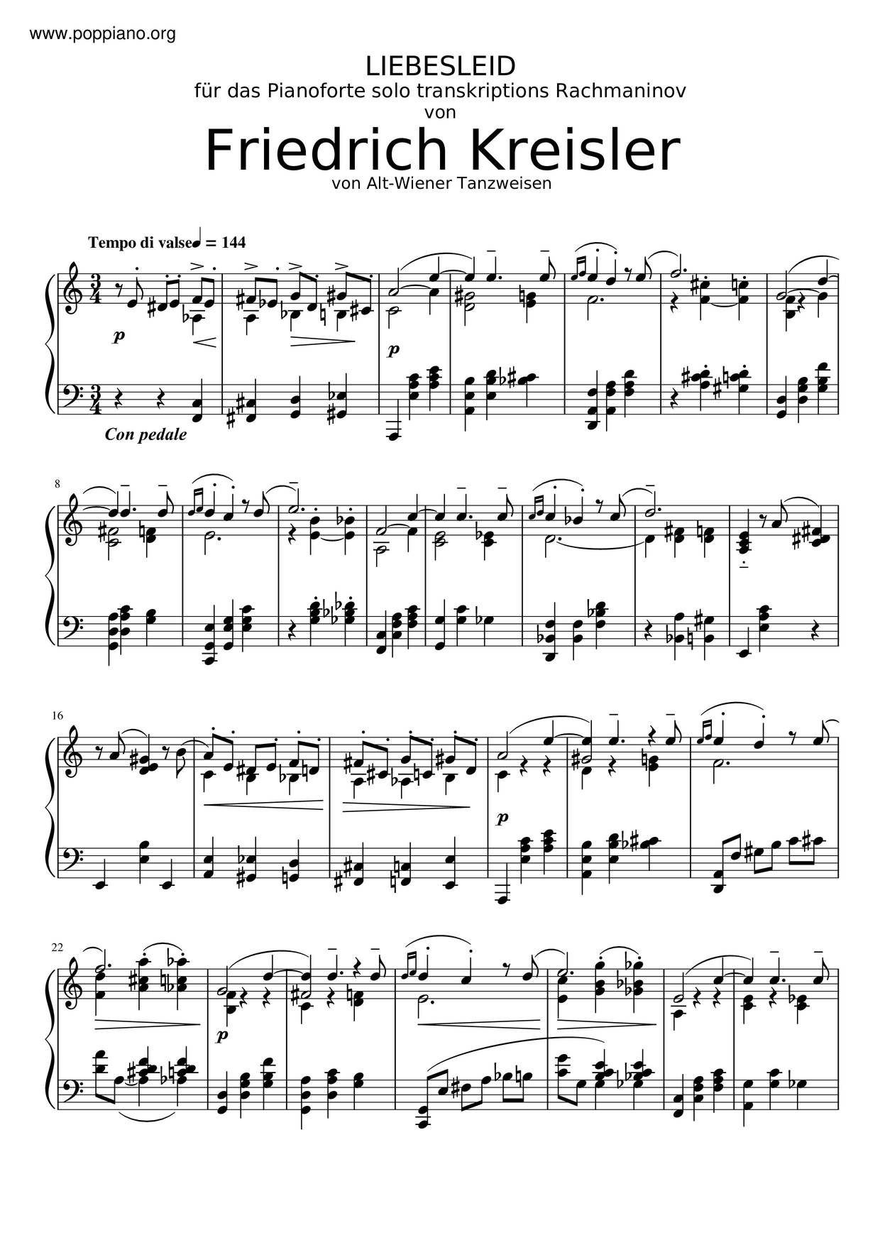 愛之悲 Liebesleid琴譜