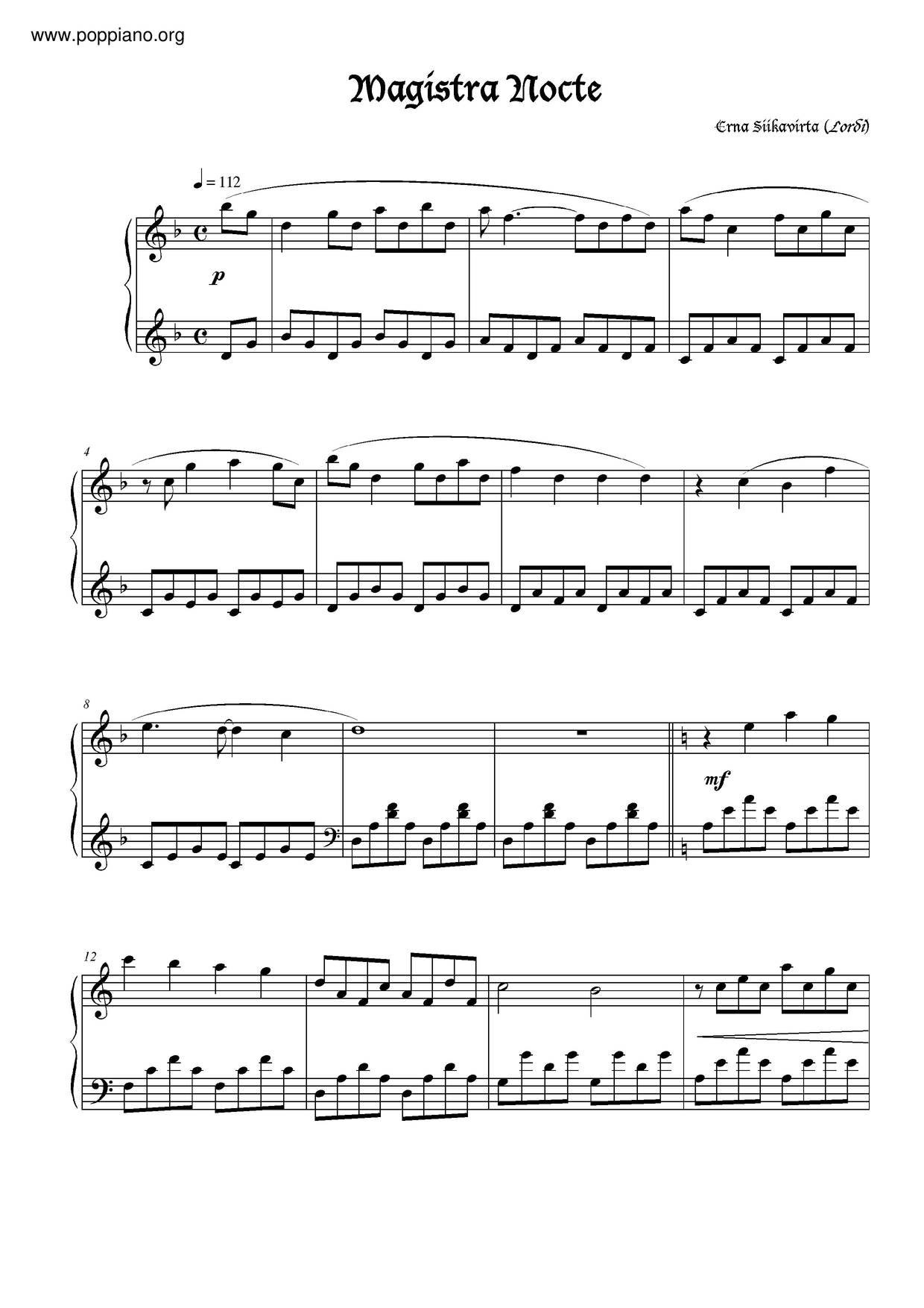 Magistra Nocte琴譜