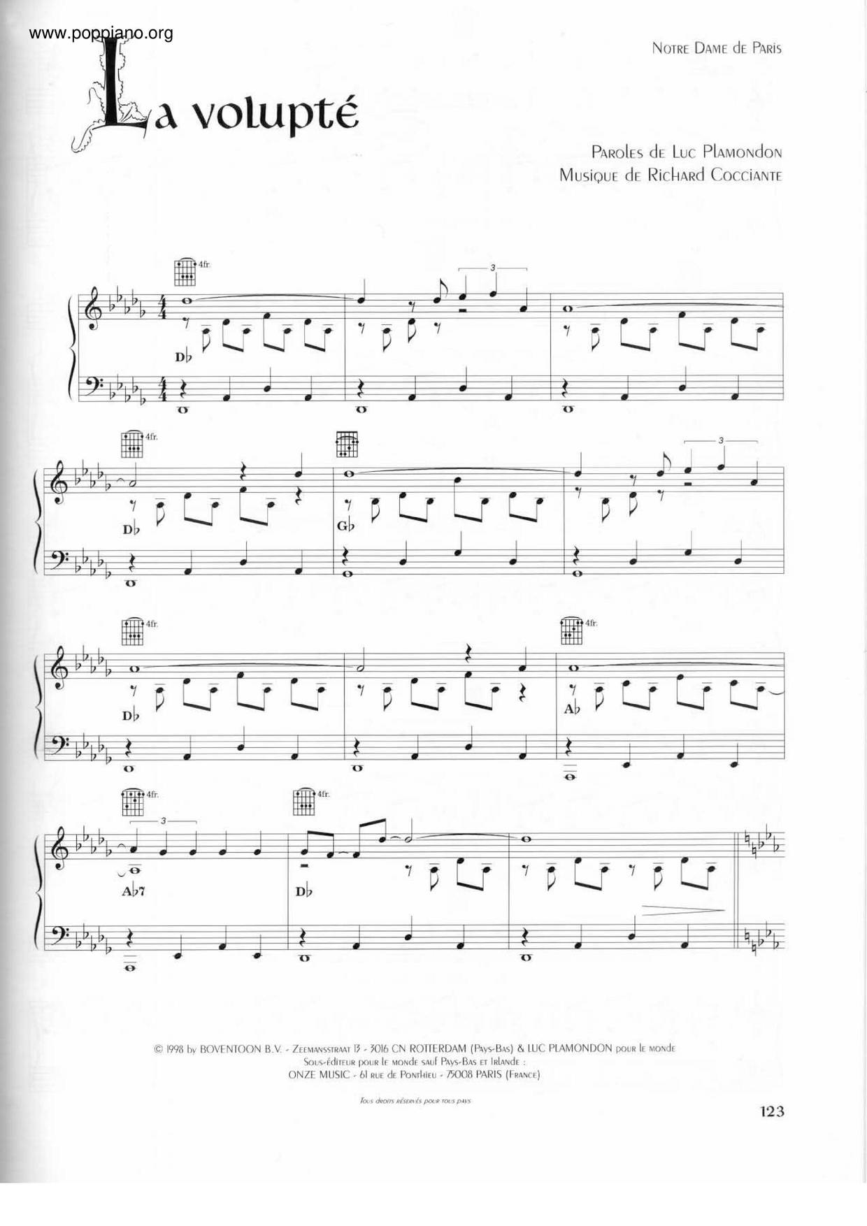 La Volupté (Notre Dame De Paris)琴譜