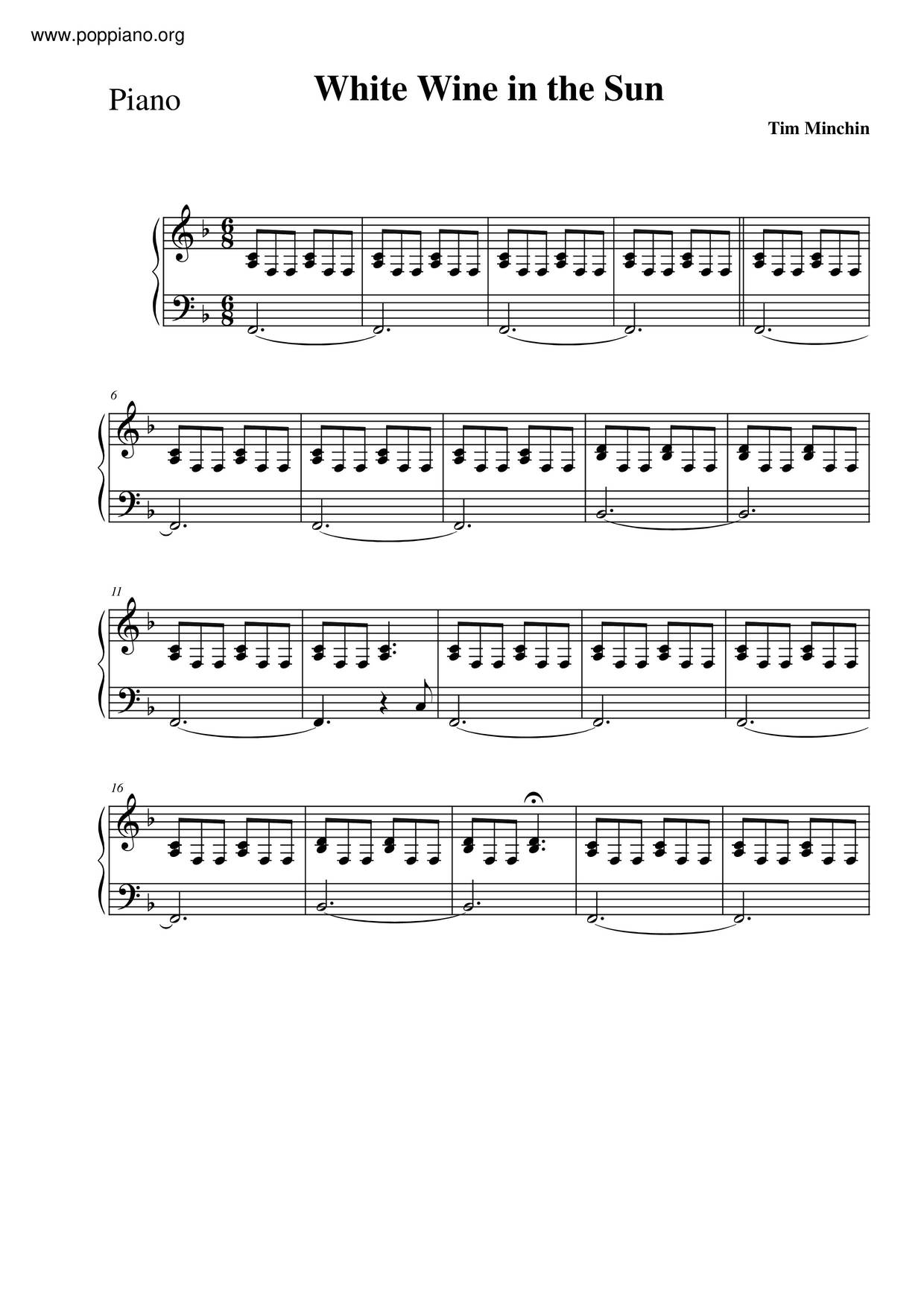 Tim MinchinWhite Wine In The Sun 琴譜pdf香港流行鋼琴協會琴譜下載 ★