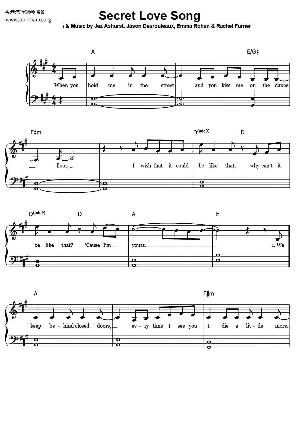 Secret Love Song琴譜
