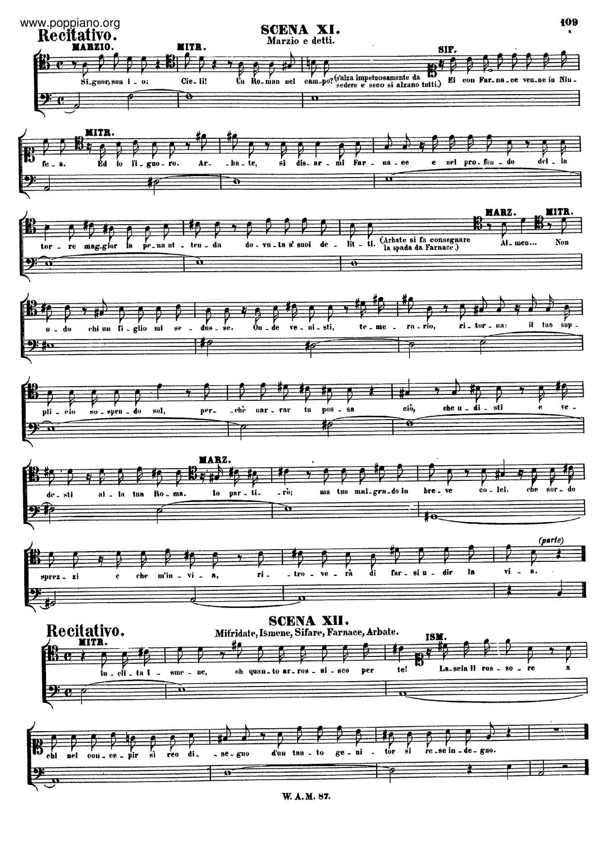 Mitridate, Rè Di Ponto, K. 87/74A琴譜