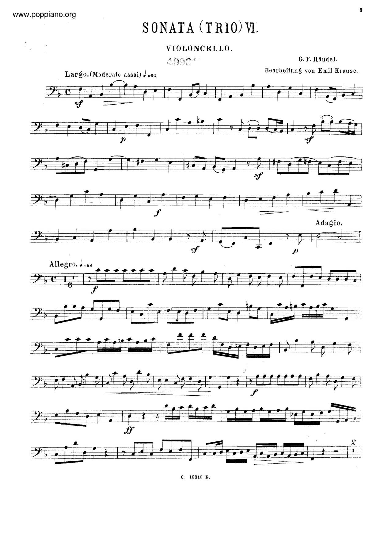 Trio Sonata In F Major, HWV 401琴譜