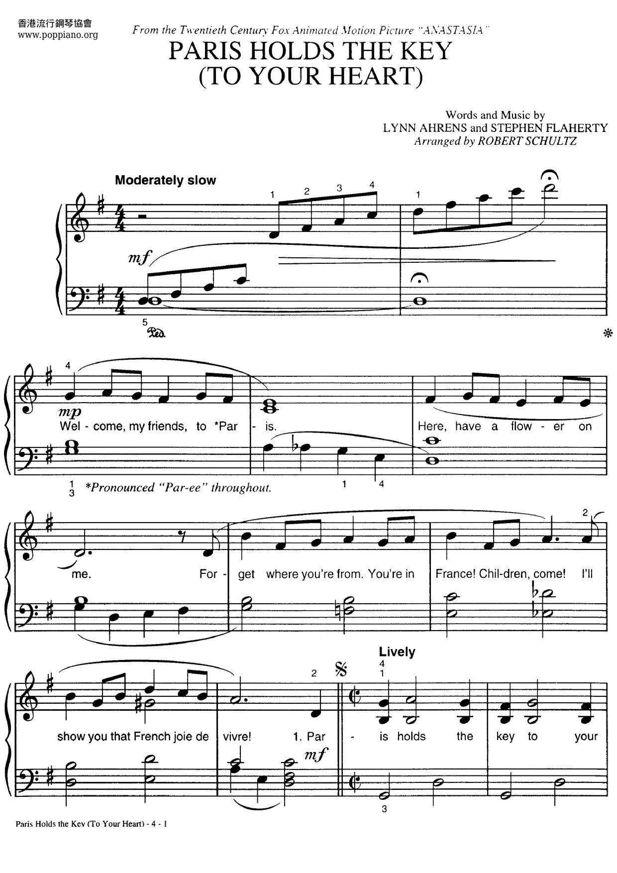 Anastasia - Paris Holds The Key琴譜