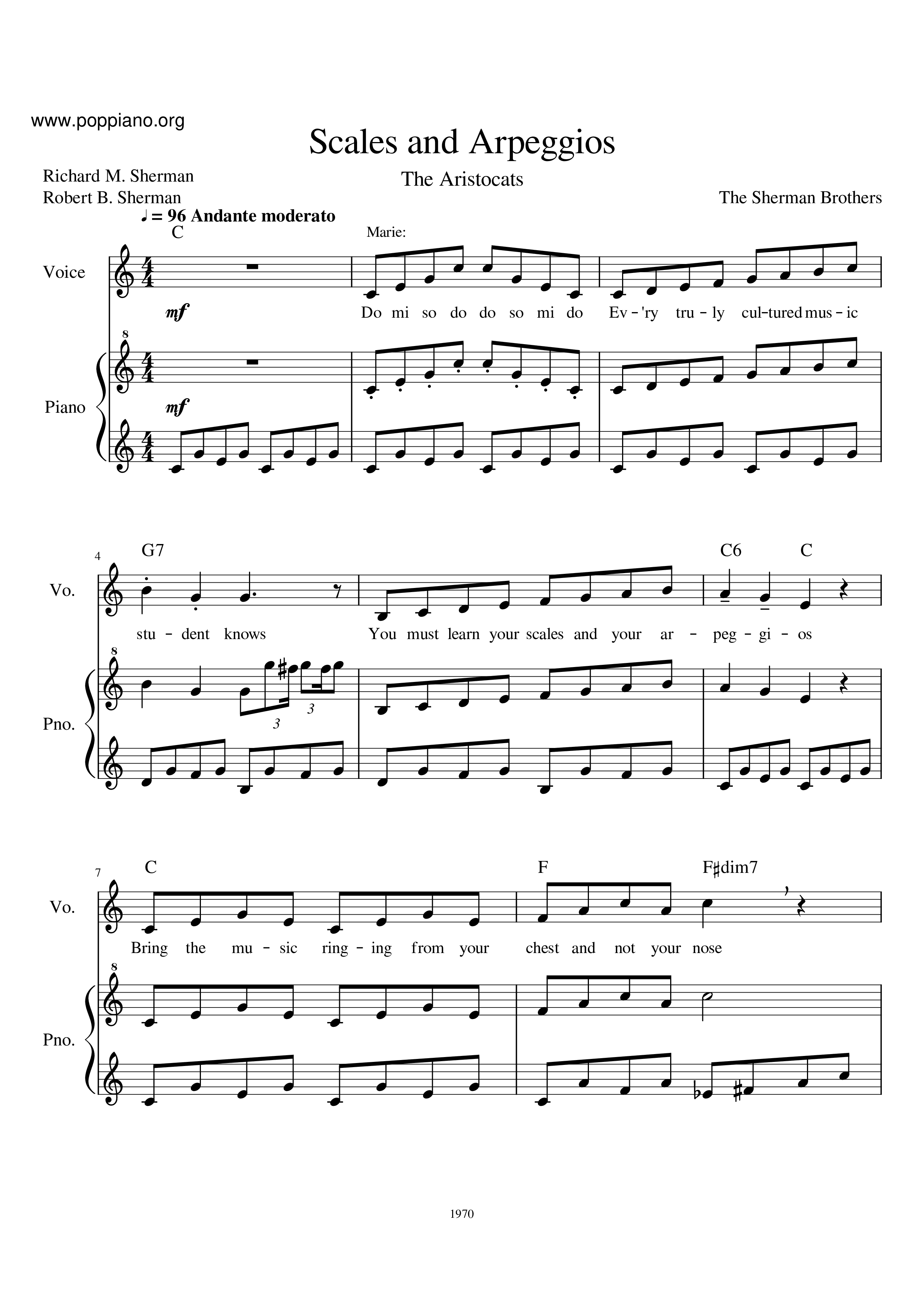 DisneyThe Aristocats Scales And Arpeggios 琴譜pdf (ディズニー)香港流行鋼琴協會琴譜下載 ★
